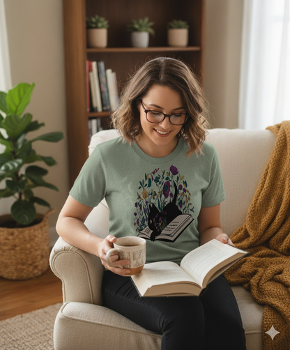 Floral Cat Shirt – Cute Cat Lover T-Shirt, Cat Book Shirt, Perfect Cat Mom Gift for Her