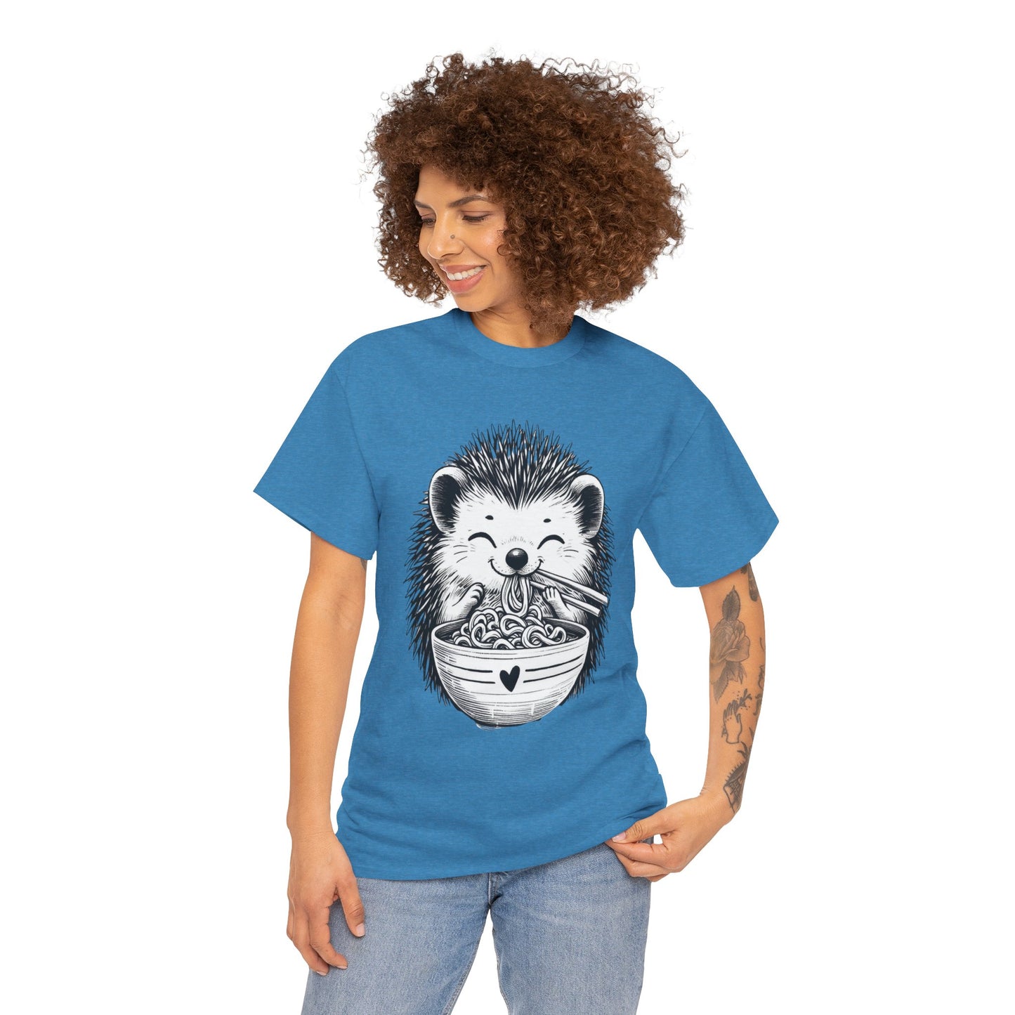 Noodle Hedgehog Shirt, Ramen HedgehogT-Shirt, Foodie Lover Shirts, Black Hedgehog Noodle T-Shirts, Retro HedgehogTees, Hedgehog Lover Sweatshirts, Black Hedgehog Tee Cute Hedgehog Noodle Unisex Heavy Cotton Tee - Perfect for Animal Lovers