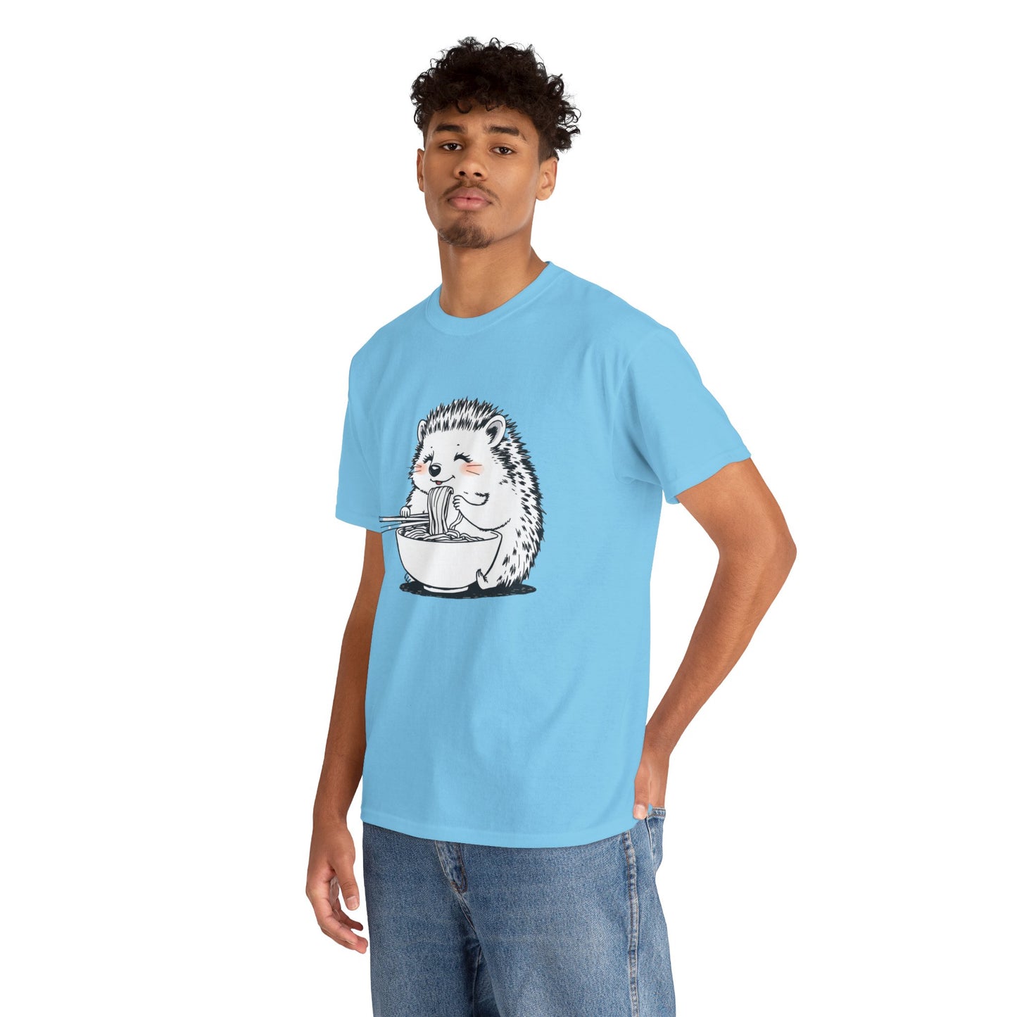Noodle Hedgehog Shirt, Ramen HedgehogT-Shirt, Foodie Lover Shirts, Black Hedgehog Noodle T-Shirts, Retro HedgehogTees, Hedgehog Lover Sweatshirts, Black Hedgehog Tee Cute Hedgehog Eating Noodles Unisex Heavy Cotton Tee