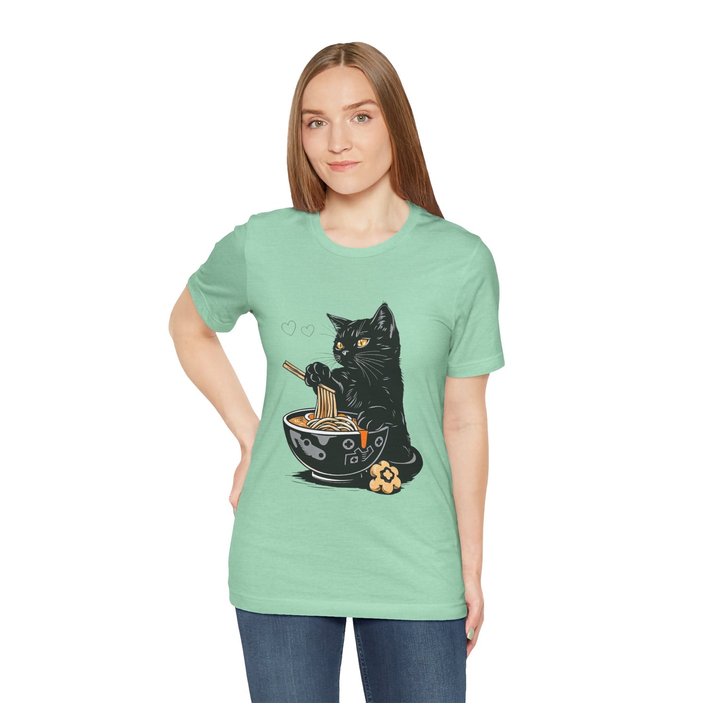 Noodle Cat Shirt, Ramen Cat T-Shirt, Foodie Lover Shirts, Black Cat Noodle T-Shirts, Retro Cat Tees, Cat Lover Sweatshirts, Black Cat Tee