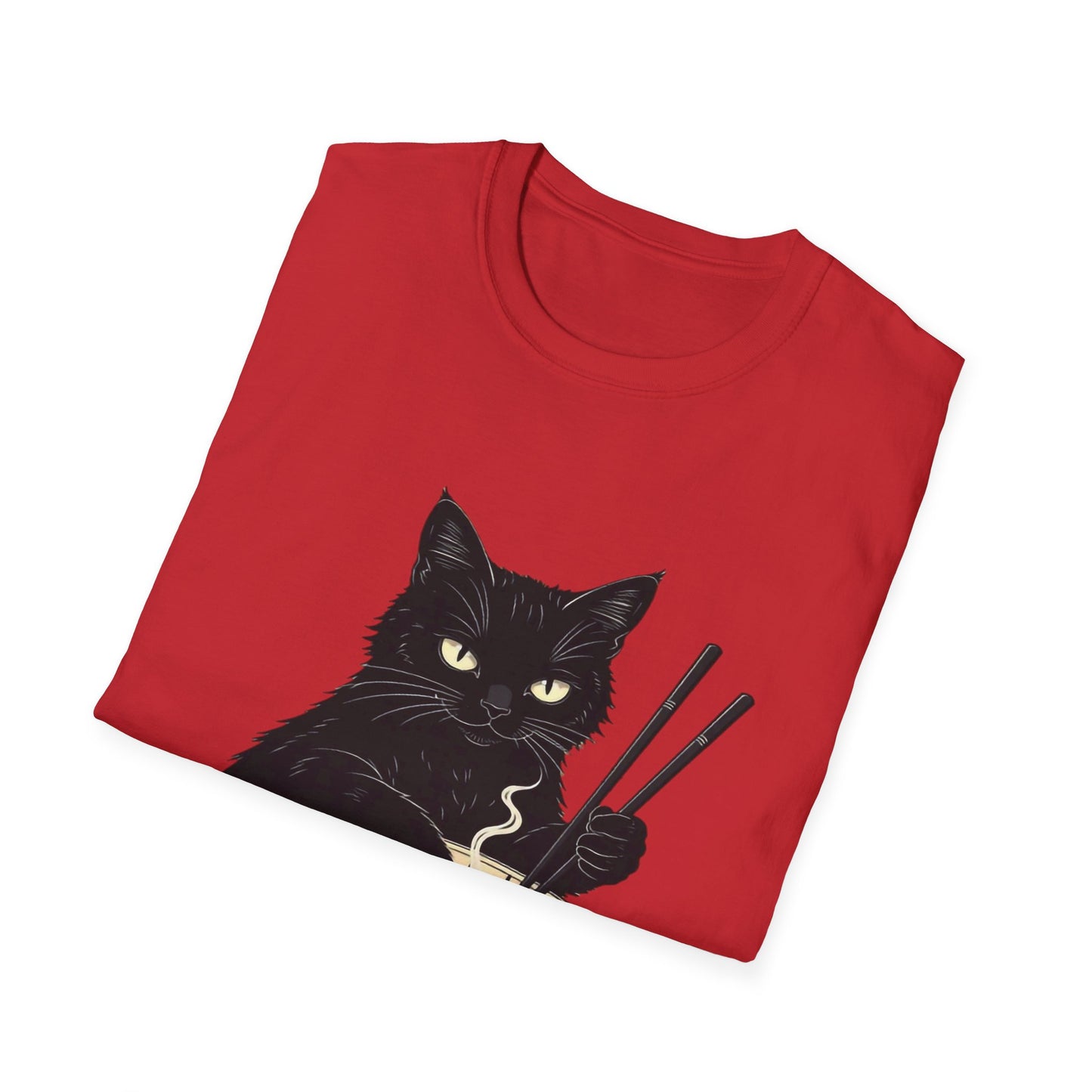 Noodle Cat Shirt, Ramen Cat T-Shirt, Foodie Lover Shirts, Black Cat Noodle T-Shirts, Retro Cat Tees, Cat Lover Sweatshirts, Black Cat Tee Funny Black Cat Ramen Unisex Softstyle T-Shirt