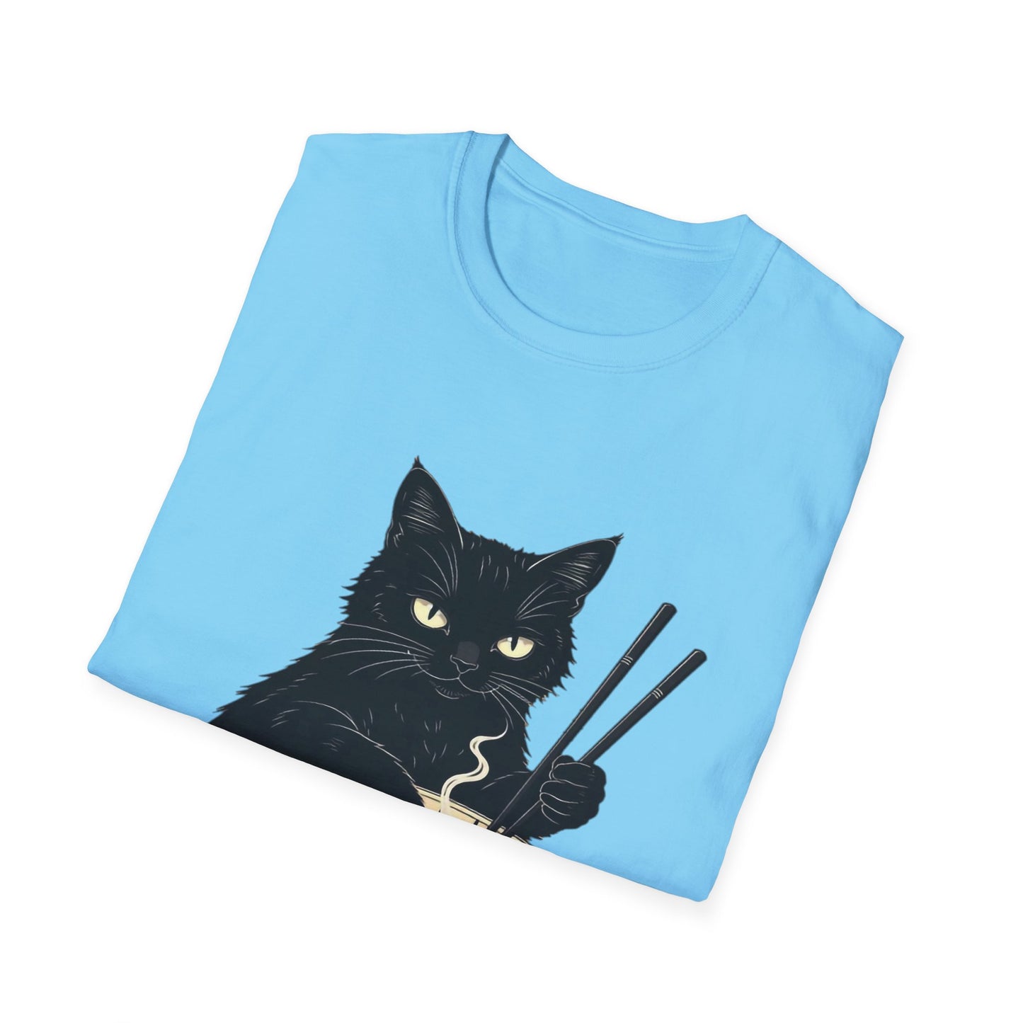 Noodle Cat Shirt, Ramen Cat T-Shirt, Foodie Lover Shirts, Black Cat Noodle T-Shirts, Retro Cat Tees, Cat Lover Sweatshirts, Black Cat Tee Funny Black Cat Ramen Unisex Softstyle T-Shirt