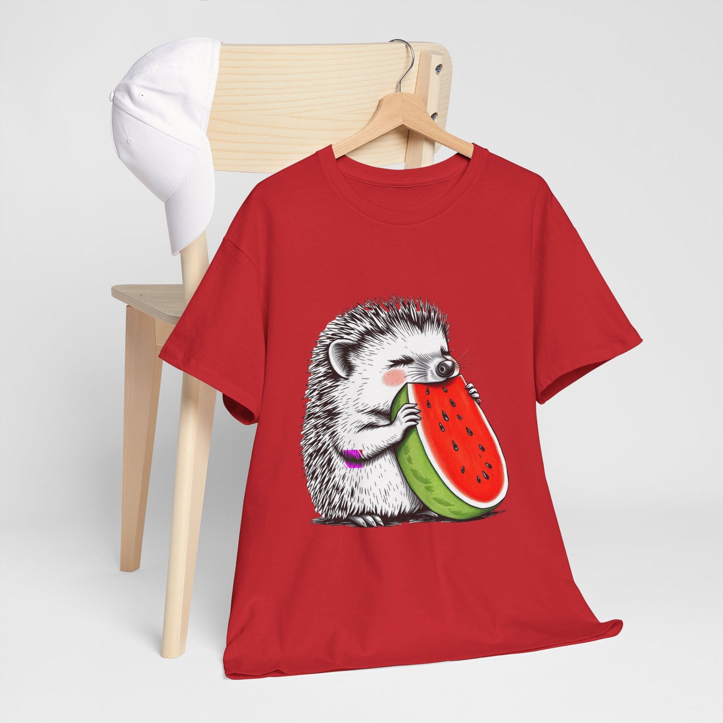 Colorful Hedgehog T-Shirt, Cute Animal Eating Watermelon Tee, Unisex Graphic Shirt, Summer Fashion Top, Casual Wear, Gift Idea