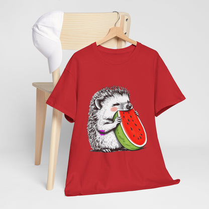 Colorful Hedgehog T-Shirt, Cute Animal Eating Watermelon Tee, Unisex Graphic Shirt, Summer Fashion Top, Casual Wear, Gift Idea