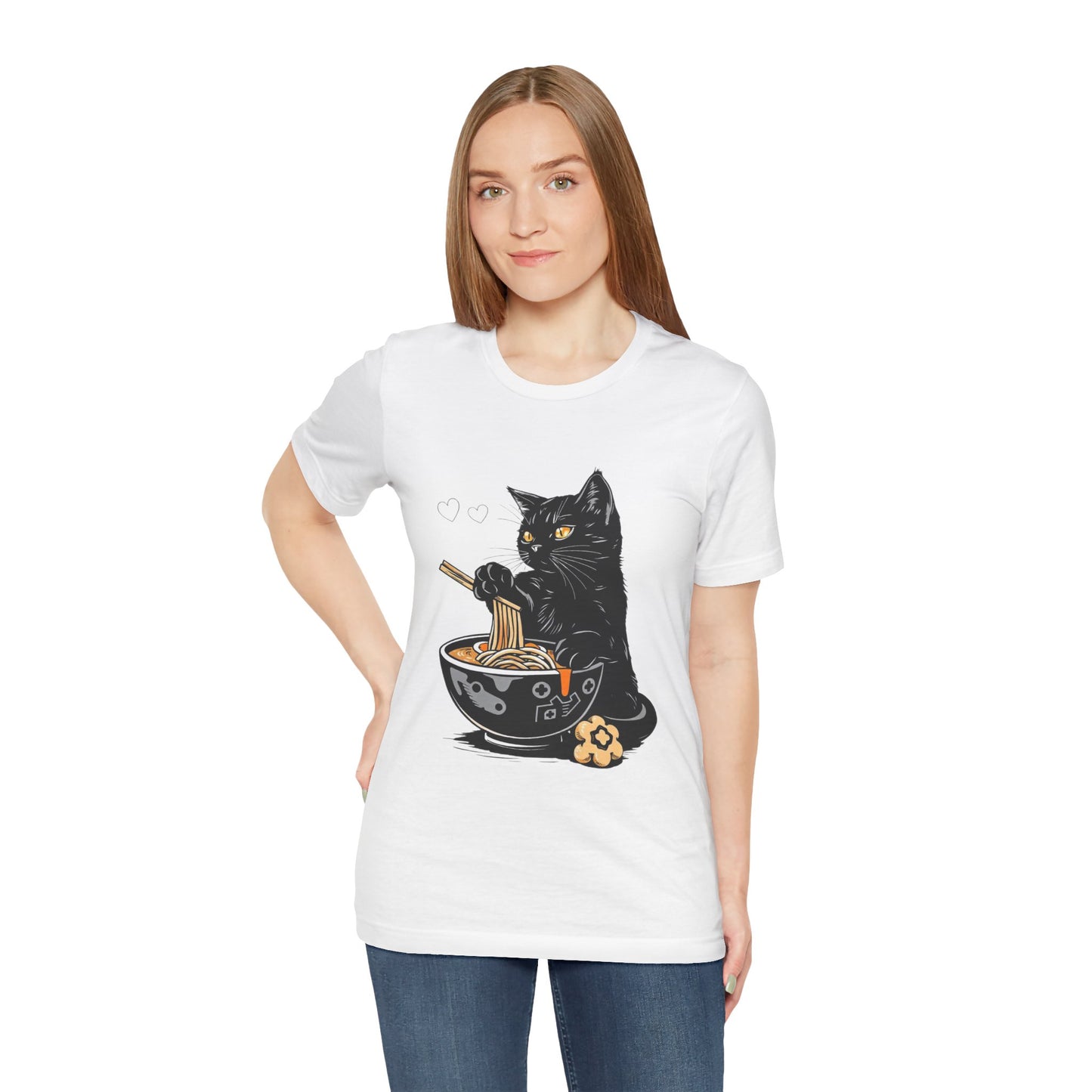Noodle Cat Shirt, Ramen Cat T-Shirt, Foodie Lover Shirts, Black Cat Noodle T-Shirts, Retro Cat Tees, Cat Lover Sweatshirts, Black Cat Tee