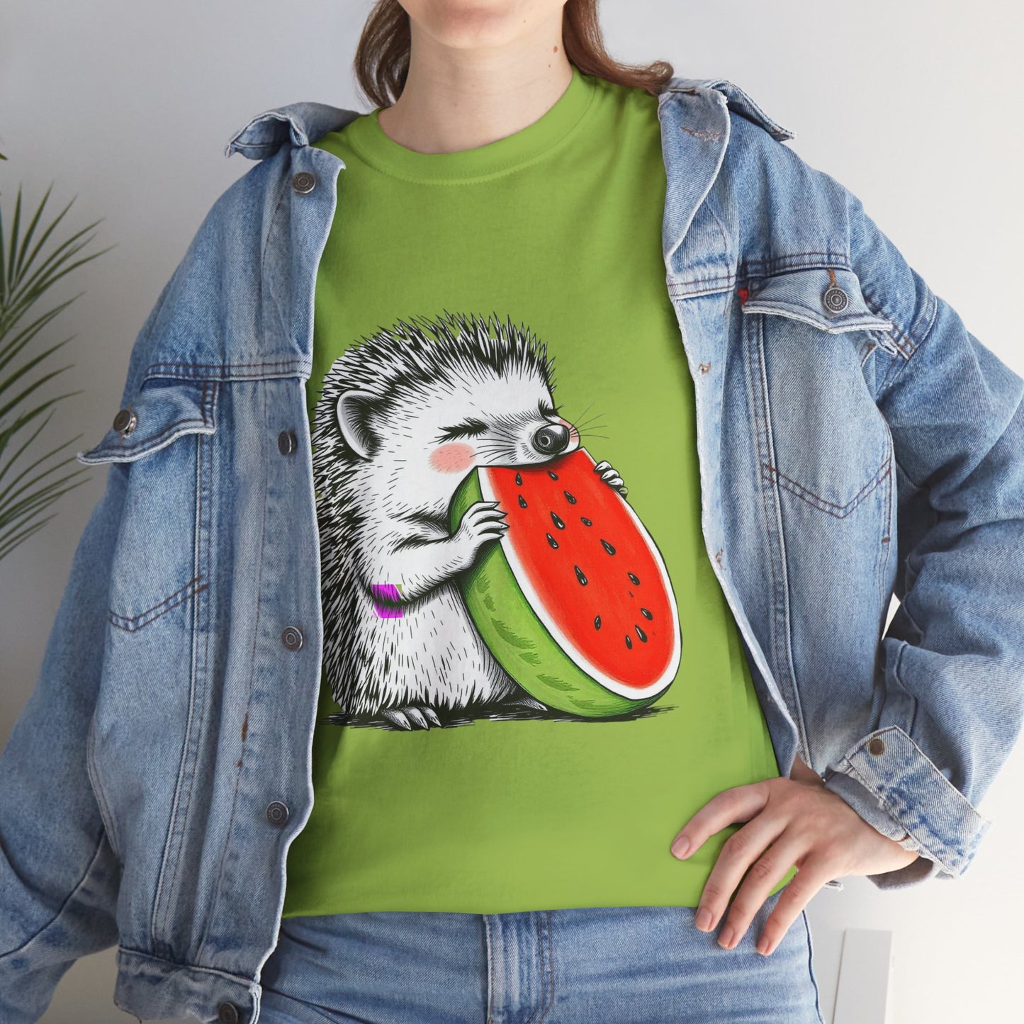 Colorful Hedgehog T-Shirt, Cute Animal Eating Watermelon Tee, Unisex Graphic Shirt, Summer Fashion Top, Casual Wear, Gift Idea