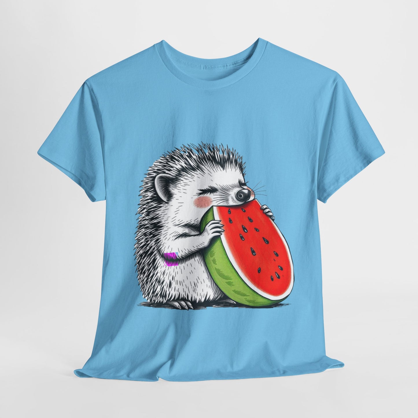 Colorful Hedgehog T-Shirt, Cute Animal Eating Watermelon Tee, Unisex Graphic Shirt, Summer Fashion Top, Casual Wear, Gift Idea