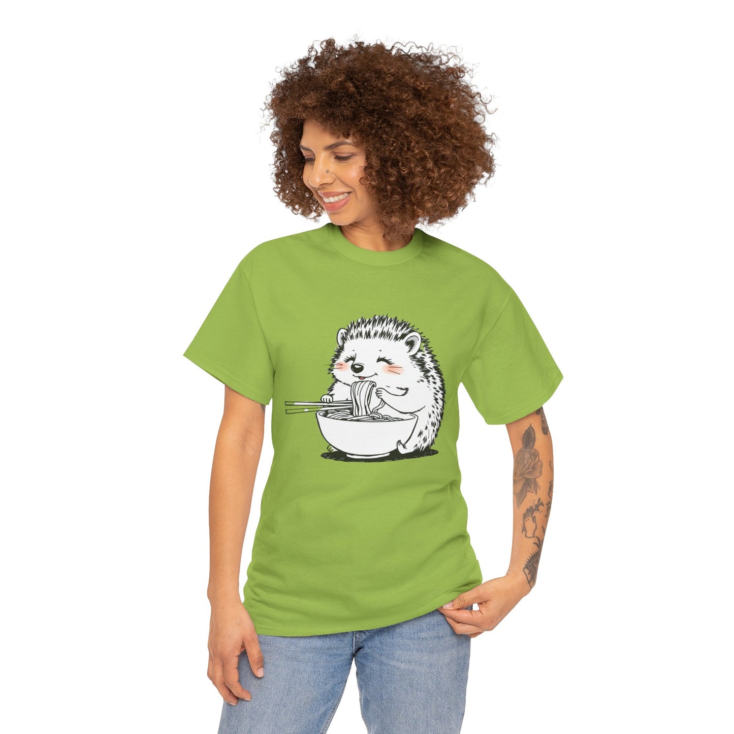Noodle Hedgehog Shirt, Ramen HedgehogT-Shirt, Foodie Lover Shirts, Black Hedgehog Noodle T-Shirts, Retro HedgehogTees, Hedgehog Lover Sweatshirts, Black Hedgehog Tee Cute Hedgehog Eating Noodles Unisex Heavy Cotton Tee