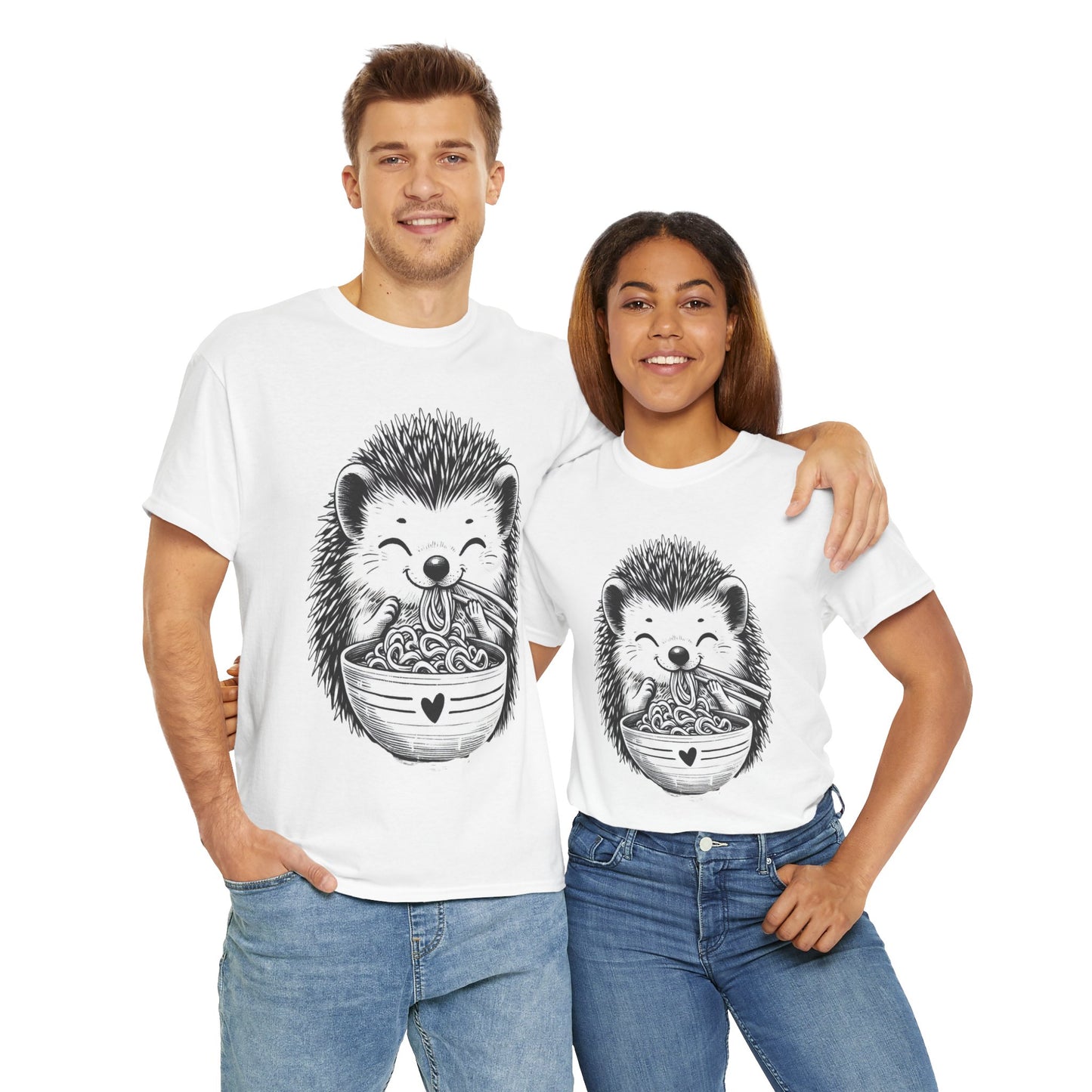 Noodle Hedgehog Shirt, Ramen HedgehogT-Shirt, Foodie Lover Shirts, Black Hedgehog Noodle T-Shirts, Retro HedgehogTees, Hedgehog Lover Sweatshirts, Black Hedgehog Tee Cute Hedgehog Noodle Unisex Heavy Cotton Tee - Perfect for Animal Lovers
