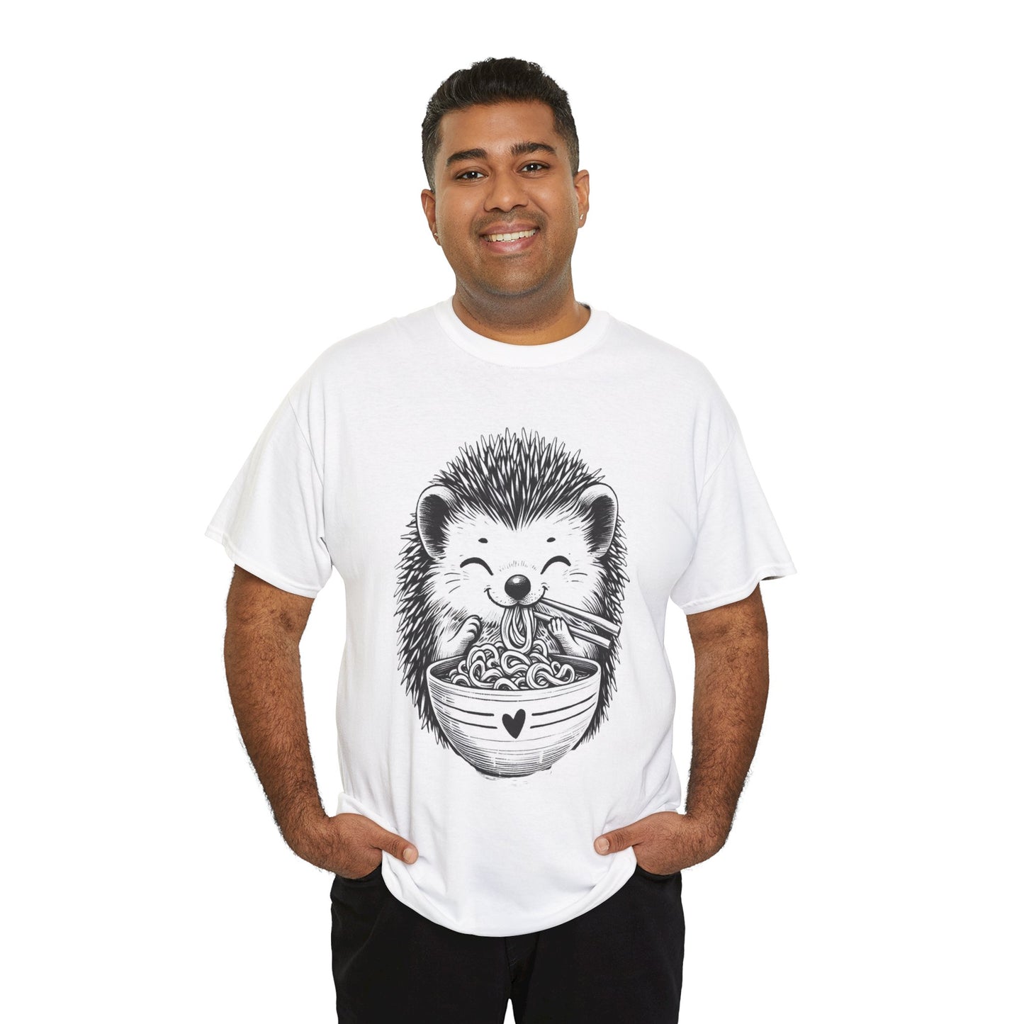 Noodle Hedgehog Shirt, Ramen HedgehogT-Shirt, Foodie Lover Shirts, Black Hedgehog Noodle T-Shirts, Retro HedgehogTees, Hedgehog Lover Sweatshirts, Black Hedgehog Tee Cute Hedgehog Noodle Unisex Heavy Cotton Tee - Perfect for Animal Lovers