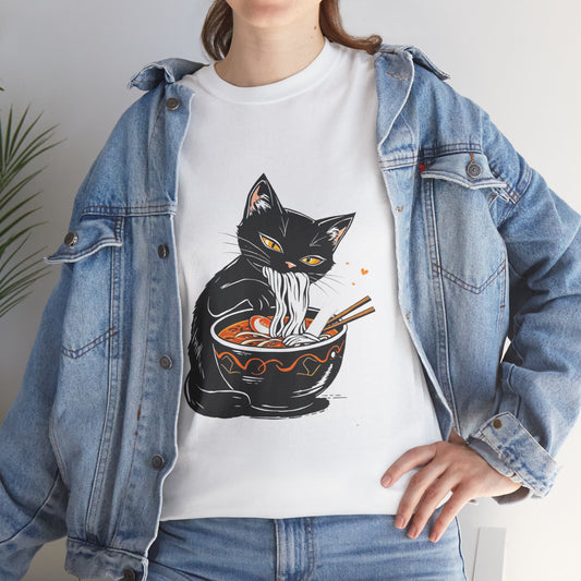 Noodle Cat Shirt, Ramen Cat T-Shirt, Foodie Lover Shirts, Black Cat Noodle T-Shirts, Retro Cat Tees, Cat Lover Sweatshirts, Black Cat Tee