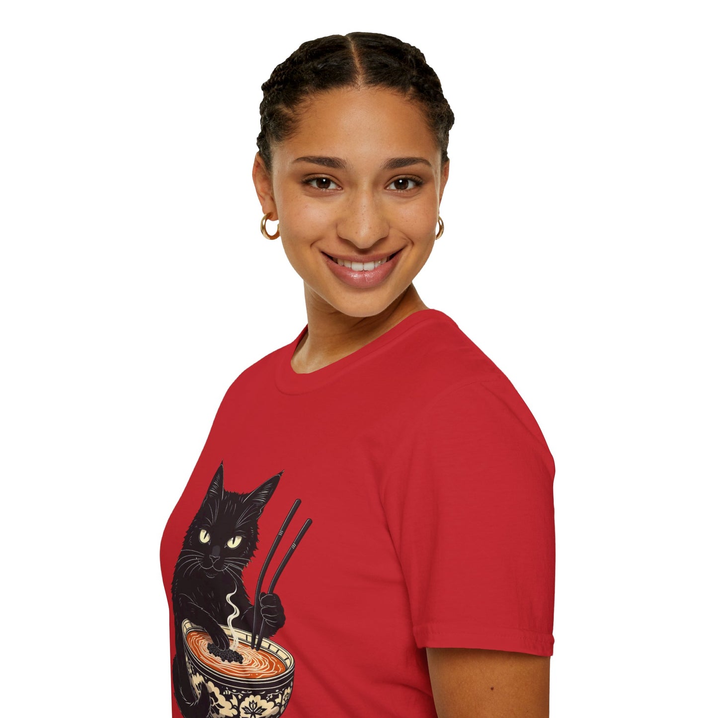 Noodle Cat Shirt, Ramen Cat T-Shirt, Foodie Lover Shirts, Black Cat Noodle T-Shirts, Retro Cat Tees, Cat Lover Sweatshirts, Black Cat Tee Funny Black Cat Ramen Unisex Softstyle T-Shirt