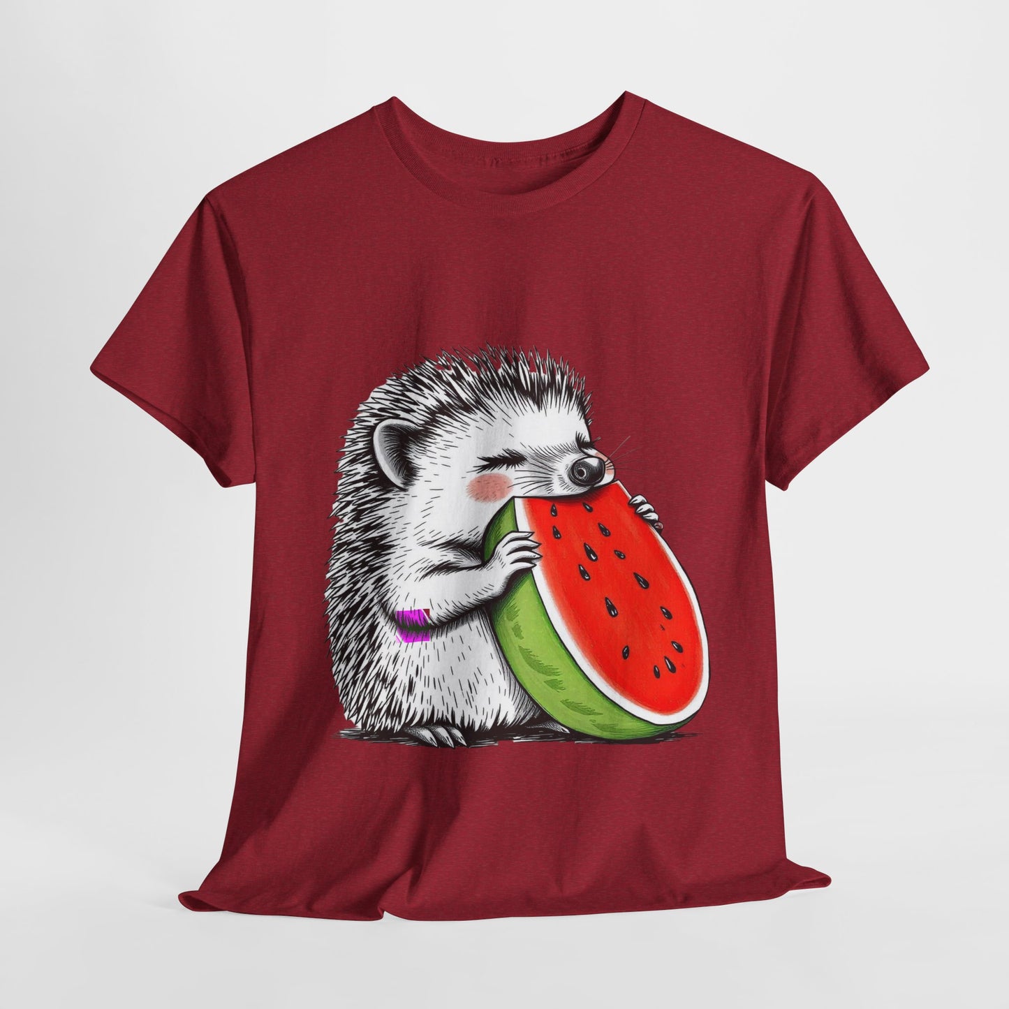 Colorful Hedgehog T-Shirt, Cute Animal Eating Watermelon Tee, Unisex Graphic Shirt, Summer Fashion Top, Casual Wear, Gift Idea