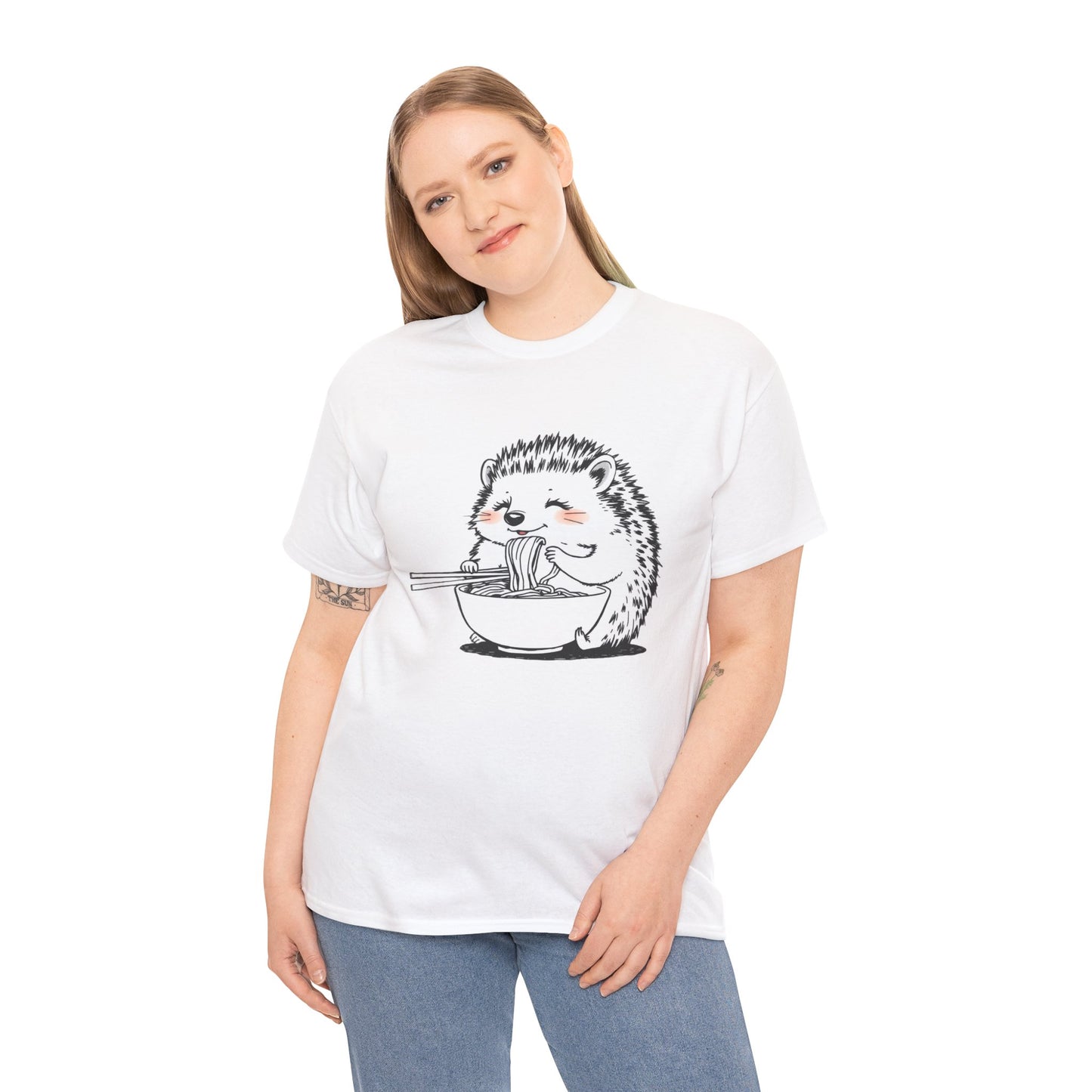 Noodle Hedgehog Shirt, Ramen HedgehogT-Shirt, Foodie Lover Shirts, Black Hedgehog Noodle T-Shirts, Retro HedgehogTees, Hedgehog Lover Sweatshirts, Black Hedgehog Tee Cute Hedgehog Eating Noodles Unisex Heavy Cotton Tee