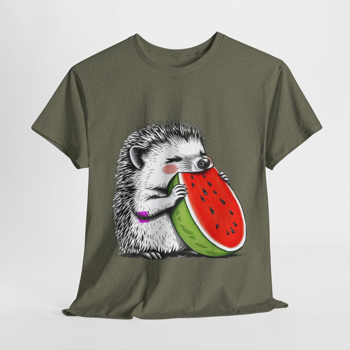 Colorful Hedgehog T-Shirt, Cute Animal Eating Watermelon Tee, Unisex Graphic Shirt, Summer Fashion Top, Casual Wear, Gift Idea