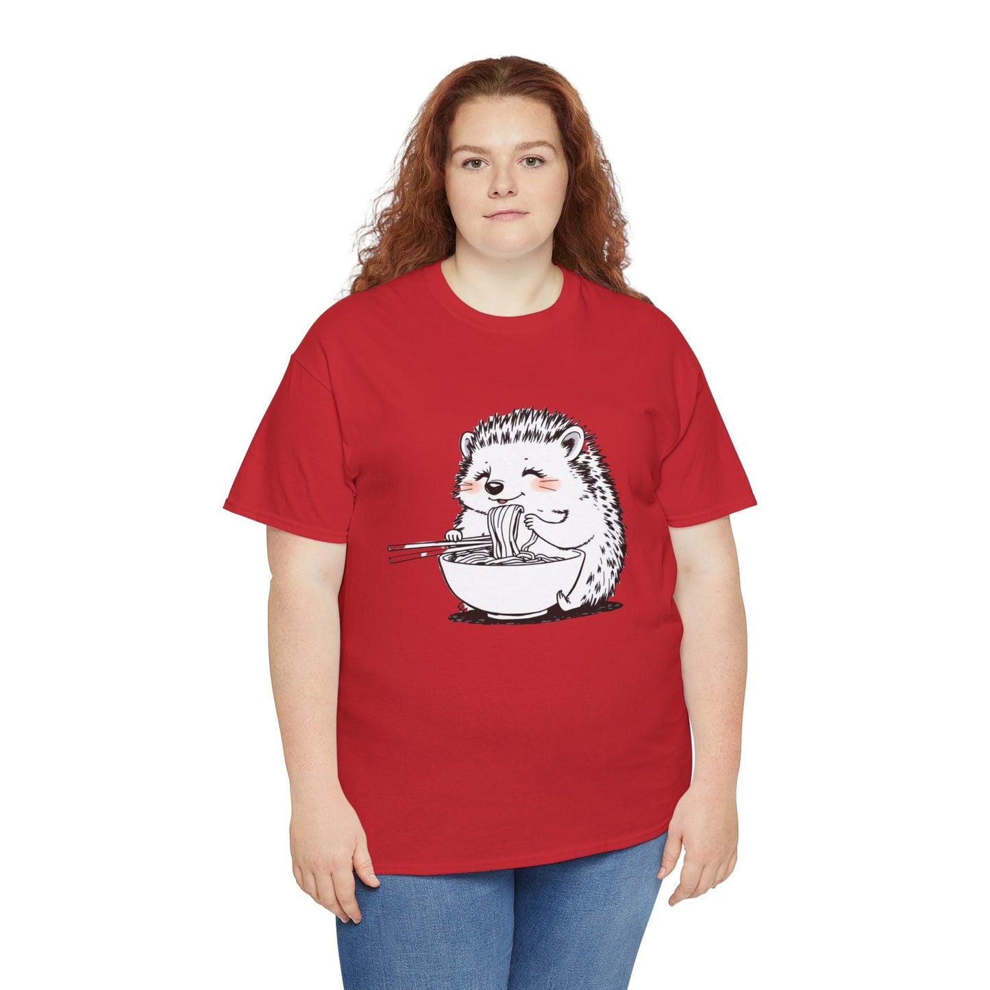 Noodle Hedgehog Shirt, Ramen HedgehogT-Shirt, Foodie Lover Shirts, Black Hedgehog Noodle T-Shirts, Retro HedgehogTees, Hedgehog Lover Sweatshirts, Black Hedgehog Tee Cute Hedgehog Eating Noodles Unisex Heavy Cotton Tee