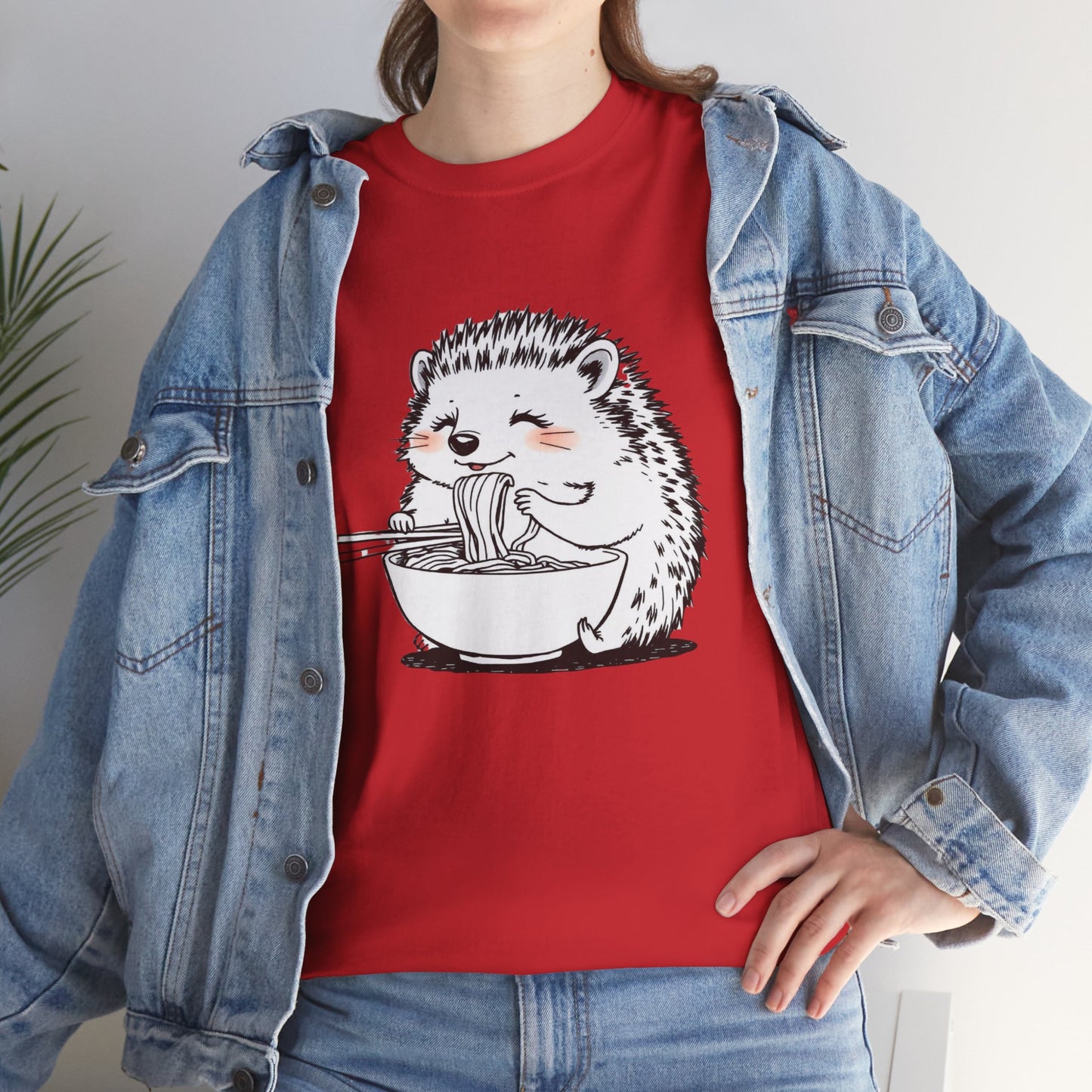 Noodle Hedgehog Shirt, Ramen HedgehogT-Shirt, Foodie Lover Shirts, Black Hedgehog Noodle T-Shirts, Retro HedgehogTees, Hedgehog Lover Sweatshirts, Black Hedgehog Tee Cute Hedgehog Eating Noodles Unisex Heavy Cotton Tee