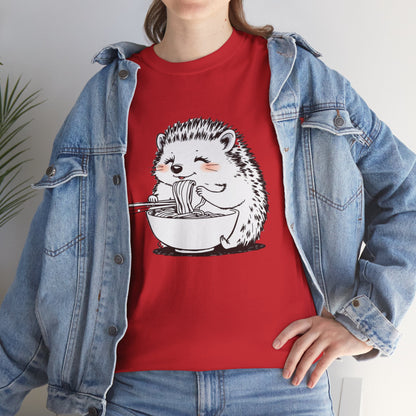 Noodle Hedgehog Shirt, Ramen HedgehogT-Shirt, Foodie Lover Shirts, Black Hedgehog Noodle T-Shirts, Retro HedgehogTees, Hedgehog Lover Sweatshirts, Black Hedgehog Tee Cute Hedgehog Eating Noodles Unisex Heavy Cotton Tee