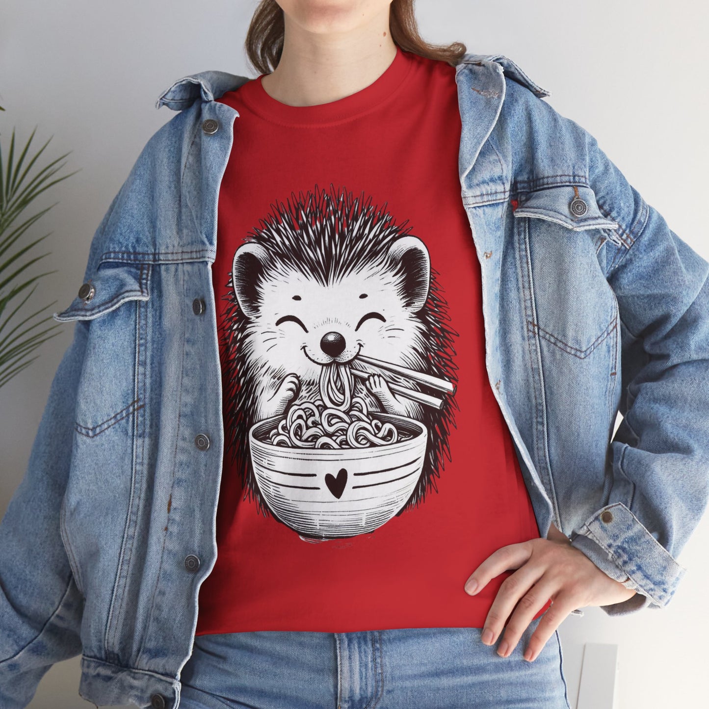 Noodle Hedgehog Shirt, Ramen HedgehogT-Shirt, Foodie Lover Shirts, Black Hedgehog Noodle T-Shirts, Retro HedgehogTees, Hedgehog Lover Sweatshirts, Black Hedgehog Tee Cute Hedgehog Noodle Unisex Heavy Cotton Tee - Perfect for Animal Lovers