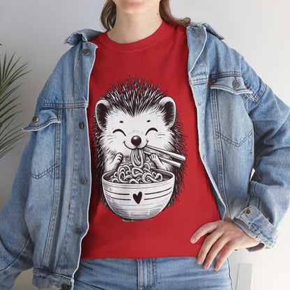Noodle Hedgehog Shirt, Ramen HedgehogT-Shirt, Foodie Lover Shirts, Black Hedgehog Noodle T-Shirts, Retro HedgehogTees, Hedgehog Lover Sweatshirts, Black Hedgehog Tee Cute Hedgehog Noodle Unisex Heavy Cotton Tee - Perfect for Animal Lovers