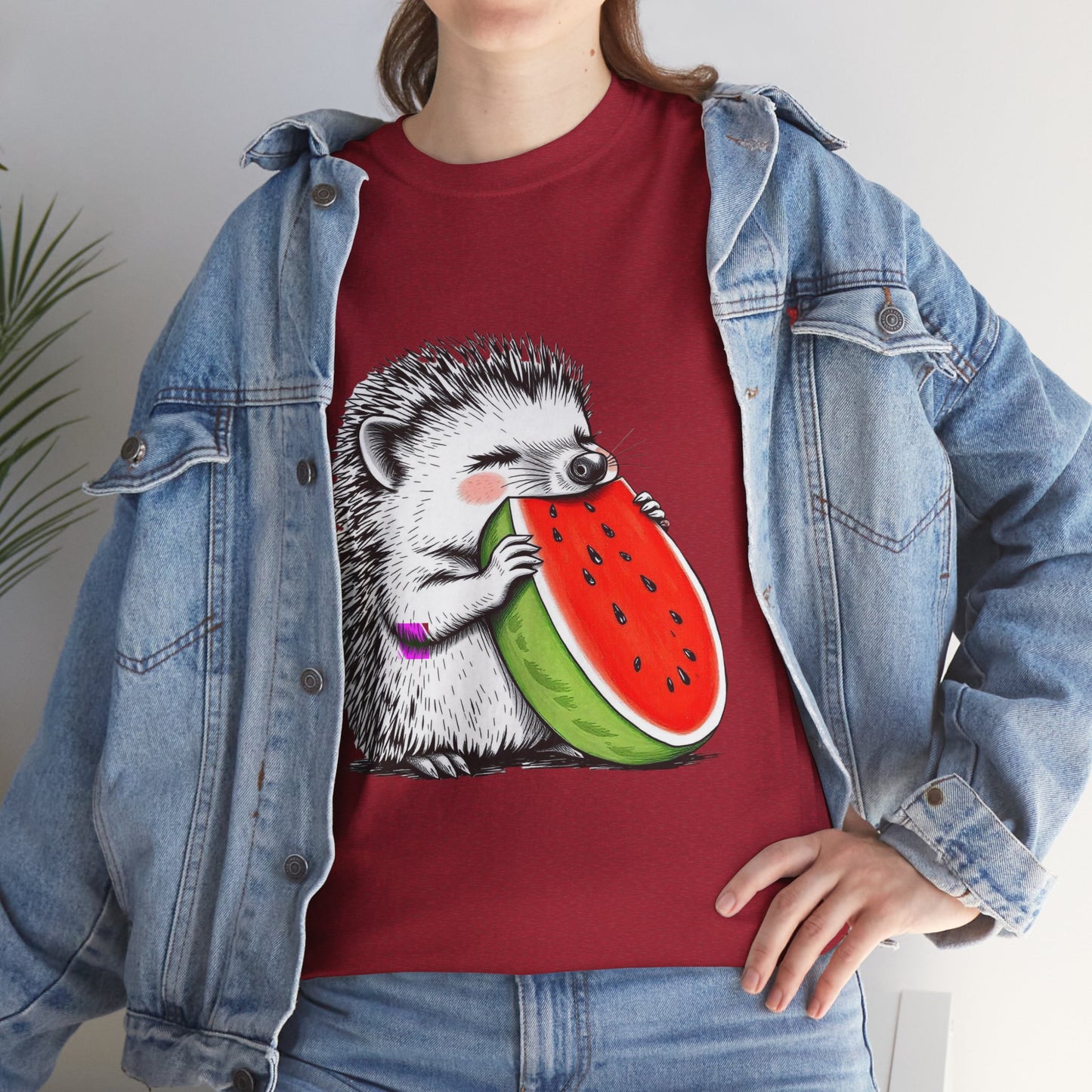 Colorful Hedgehog T-Shirt, Cute Animal Eating Watermelon Tee, Unisex Graphic Shirt, Summer Fashion Top, Casual Wear, Gift Idea
