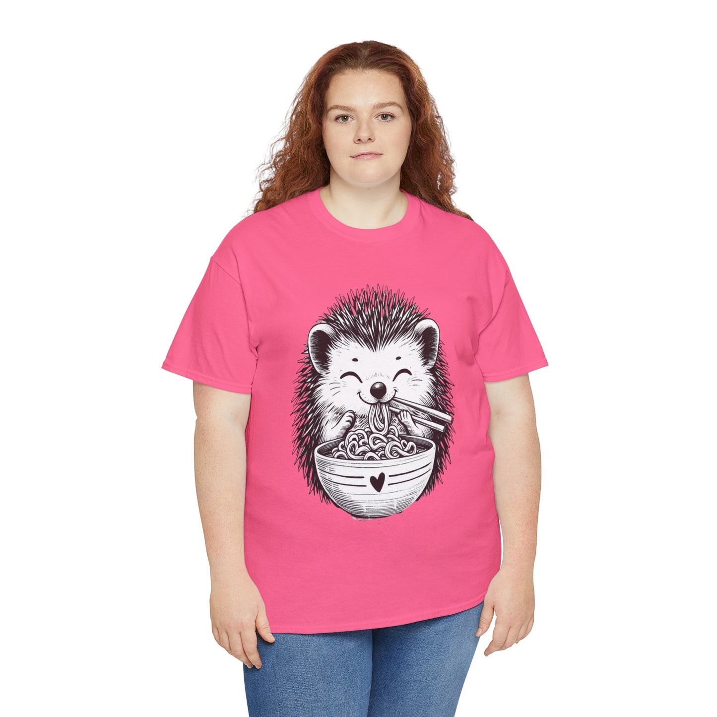Noodle Hedgehog Shirt, Ramen HedgehogT-Shirt, Foodie Lover Shirts, Black Hedgehog Noodle T-Shirts, Retro HedgehogTees, Hedgehog Lover Sweatshirts, Black Hedgehog Tee Cute Hedgehog Noodle Unisex Heavy Cotton Tee - Perfect for Animal Lovers