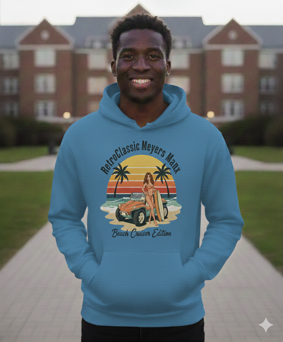 Retro Beach Cruiser Shirt – Vintage Surf Girl Classic Car Sunset T-Shirt, Summer Beach Vibes Tee Unisex Hoodie