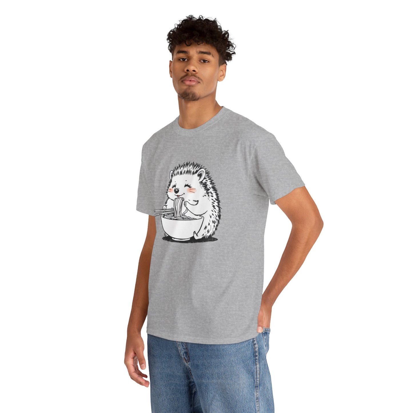 Noodle Hedgehog Shirt, Ramen HedgehogT-Shirt, Foodie Lover Shirts, Black Hedgehog Noodle T-Shirts, Retro HedgehogTees, Hedgehog Lover Sweatshirts, Black Hedgehog Tee Cute Hedgehog Eating Noodles Unisex Heavy Cotton Tee