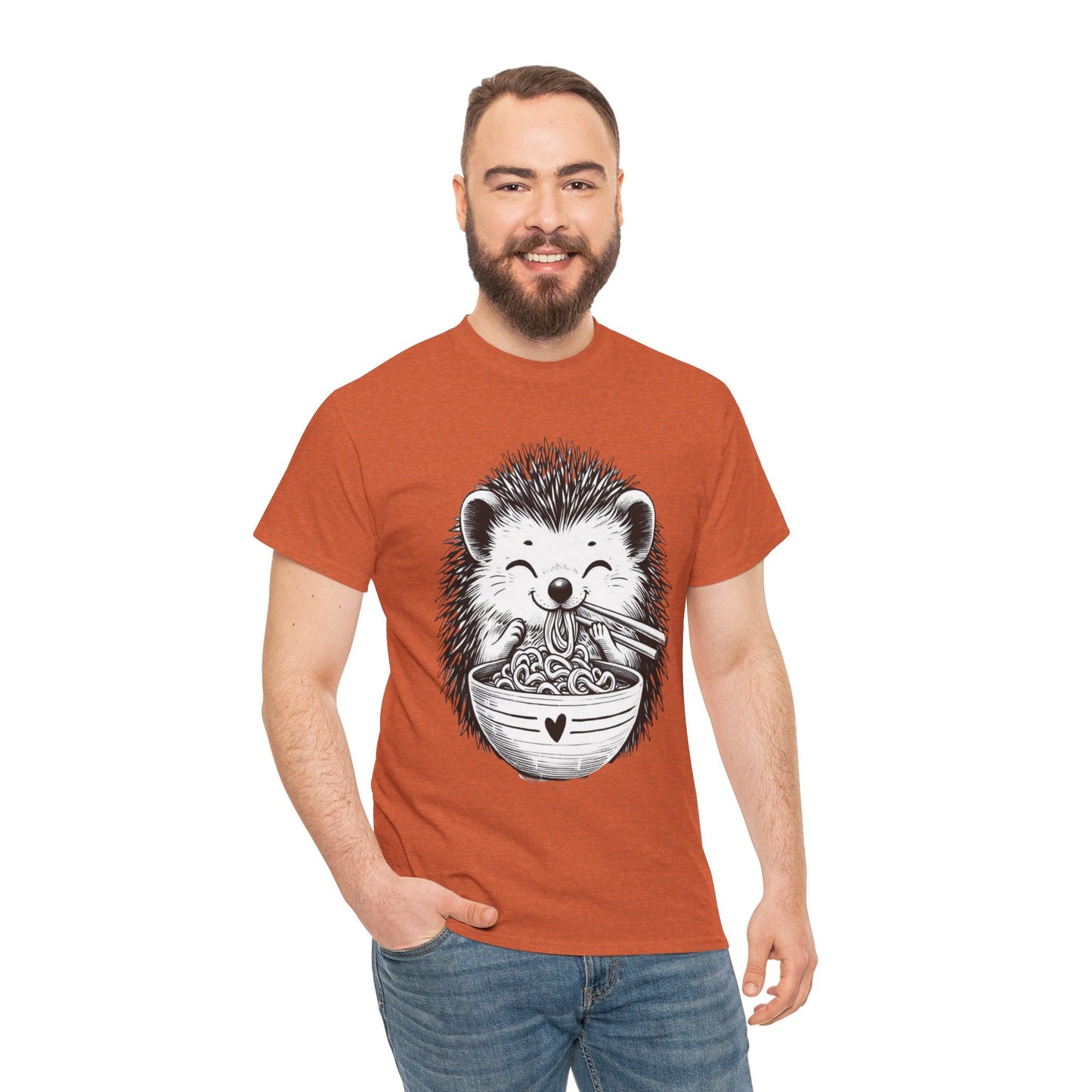 Noodle Hedgehog Shirt, Ramen HedgehogT-Shirt, Foodie Lover Shirts, Black Hedgehog Noodle T-Shirts, Retro HedgehogTees, Hedgehog Lover Sweatshirts, Black Hedgehog Tee Cute Hedgehog Noodle Unisex Heavy Cotton Tee - Perfect for Animal Lovers