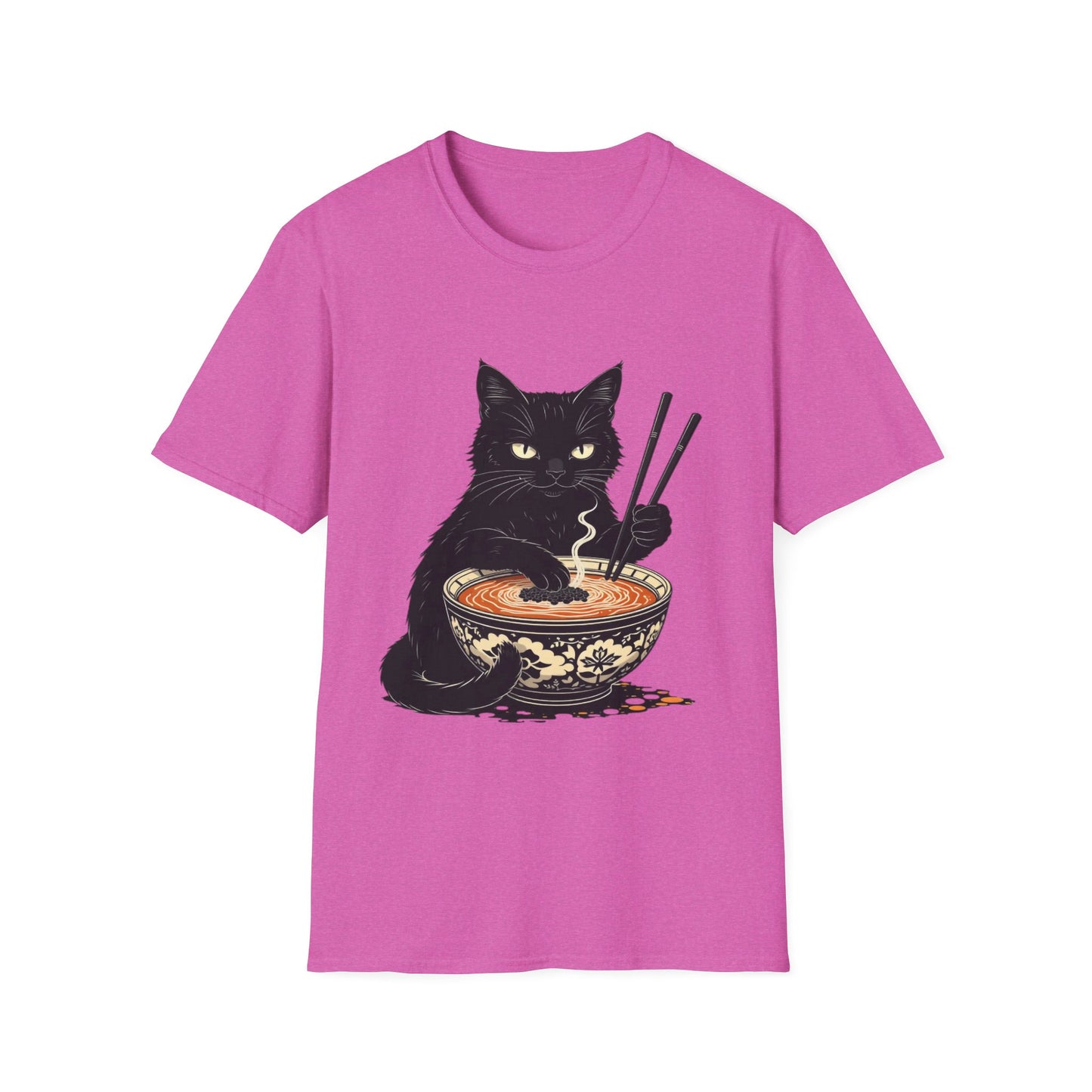 Noodle Cat Shirt, Ramen Cat T-Shirt, Foodie Lover Shirts, Black Cat Noodle T-Shirts, Retro Cat Tees, Cat Lover Sweatshirts, Black Cat Tee Funny Black Cat Ramen Unisex Softstyle T-Shirt