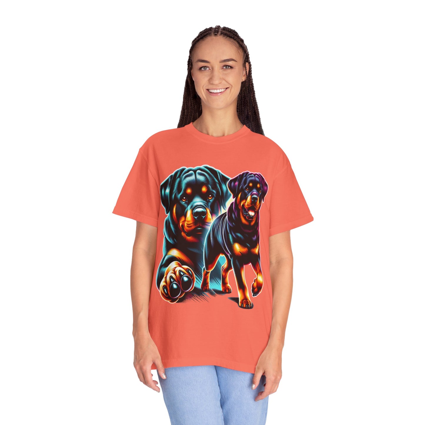 Vibrant Rottweiler Duo Unisex T-Shirt . Rottweiler Lover 3D T-Shirt – Mother’s Day Gift | All Over Print, Best Price