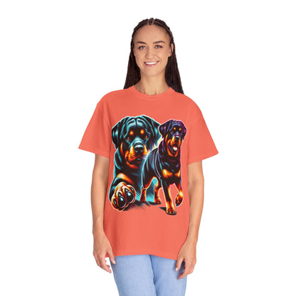 Vibrant Rottweiler Duo Unisex T-Shirt . Rottweiler Lover 3D T-Shirt – Mother’s Day Gift | All Over Print, Best Price