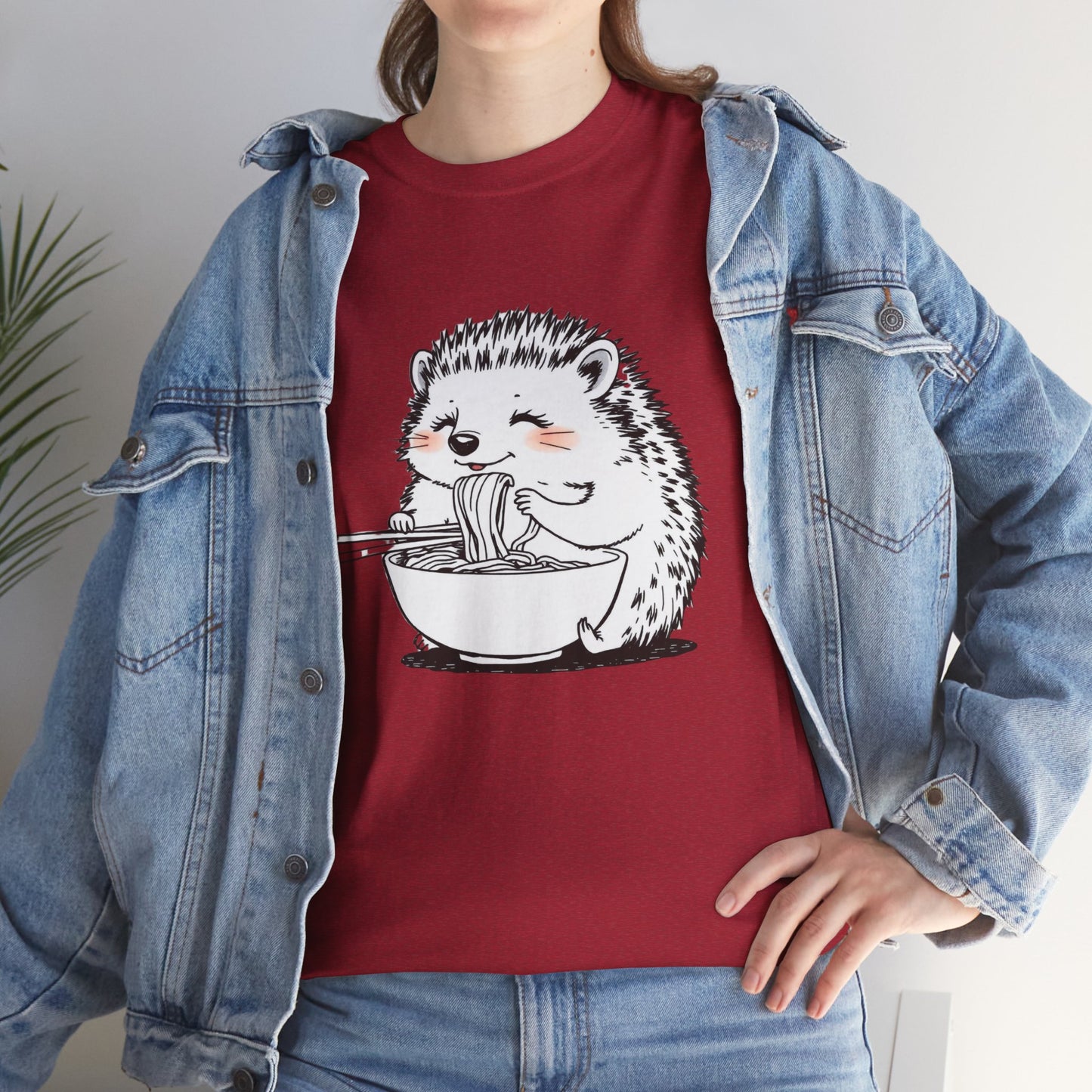 Noodle Hedgehog Shirt, Ramen HedgehogT-Shirt, Foodie Lover Shirts, Black Hedgehog Noodle T-Shirts, Retro HedgehogTees, Hedgehog Lover Sweatshirts, Black Hedgehog Tee Cute Hedgehog Eating Noodles Unisex Heavy Cotton Tee