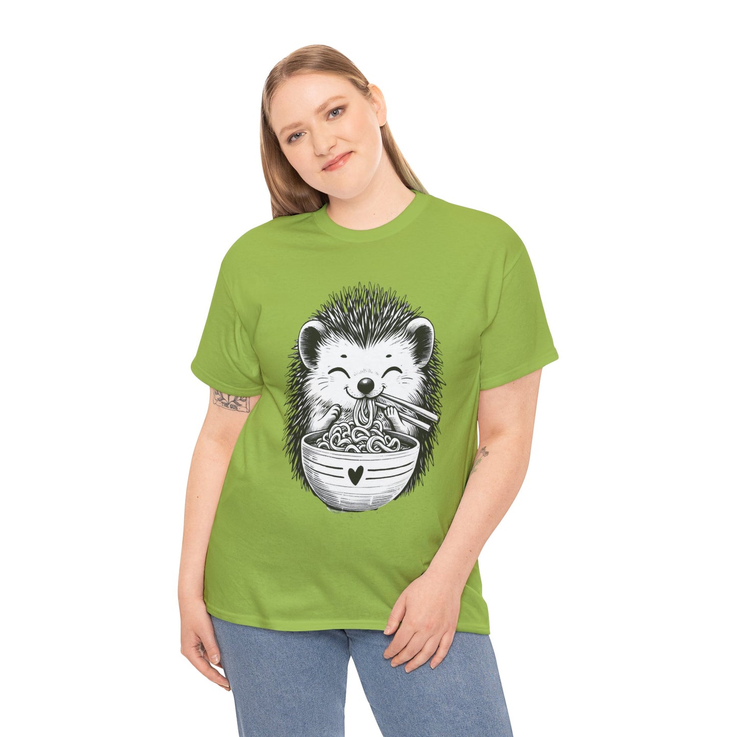 Noodle Hedgehog Shirt, Ramen HedgehogT-Shirt, Foodie Lover Shirts, Black Hedgehog Noodle T-Shirts, Retro HedgehogTees, Hedgehog Lover Sweatshirts, Black Hedgehog Tee Cute Hedgehog Noodle Unisex Heavy Cotton Tee - Perfect for Animal Lovers