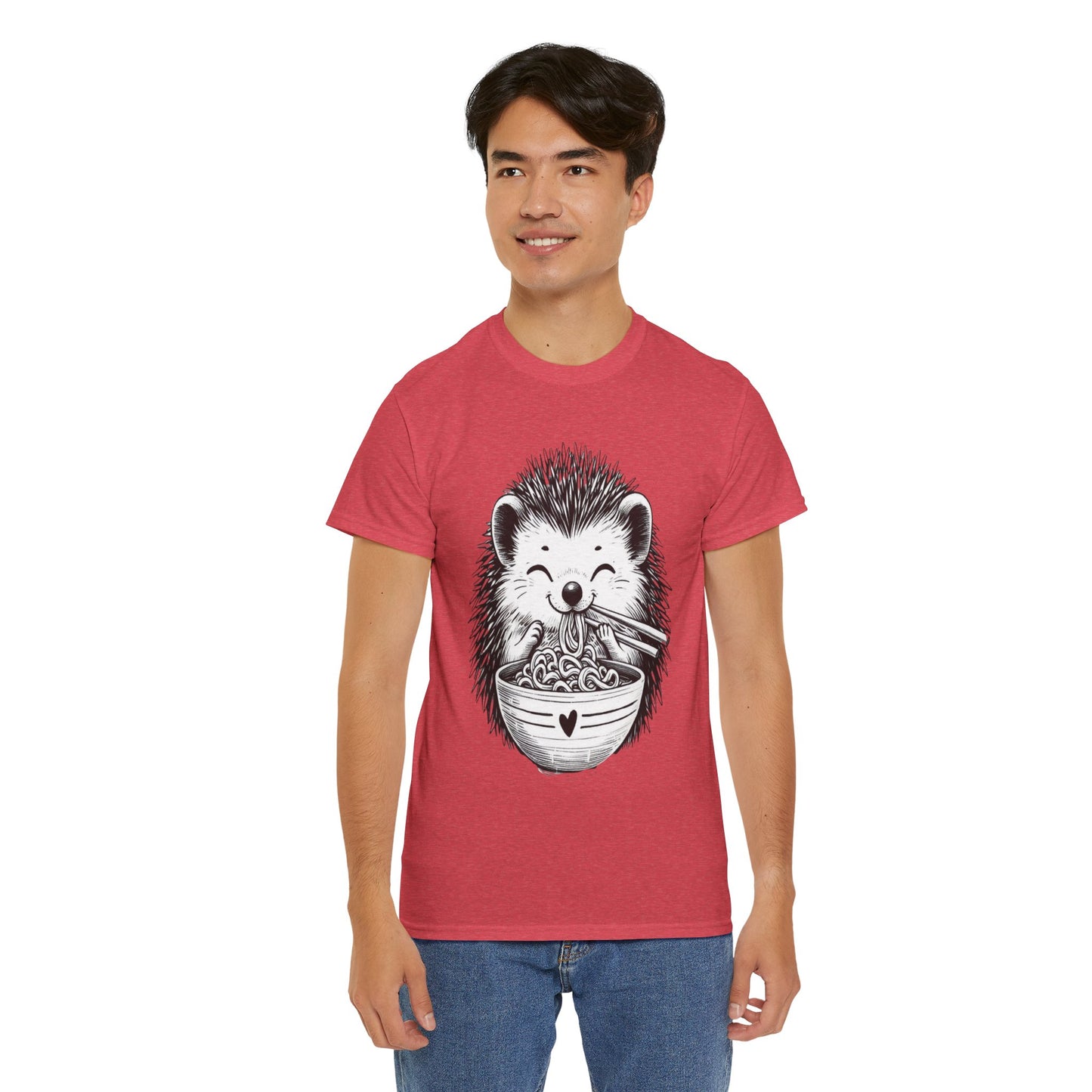 Noodle Hedgehog Shirt, Ramen HedgehogT-Shirt, Foodie Lover Shirts, Black Hedgehog Noodle T-Shirts, Retro HedgehogTees, Hedgehog Lover Sweatshirts, Black Hedgehog Tee Cute Hedgehog Noodle Unisex Heavy Cotton Tee - Perfect for Animal Lovers