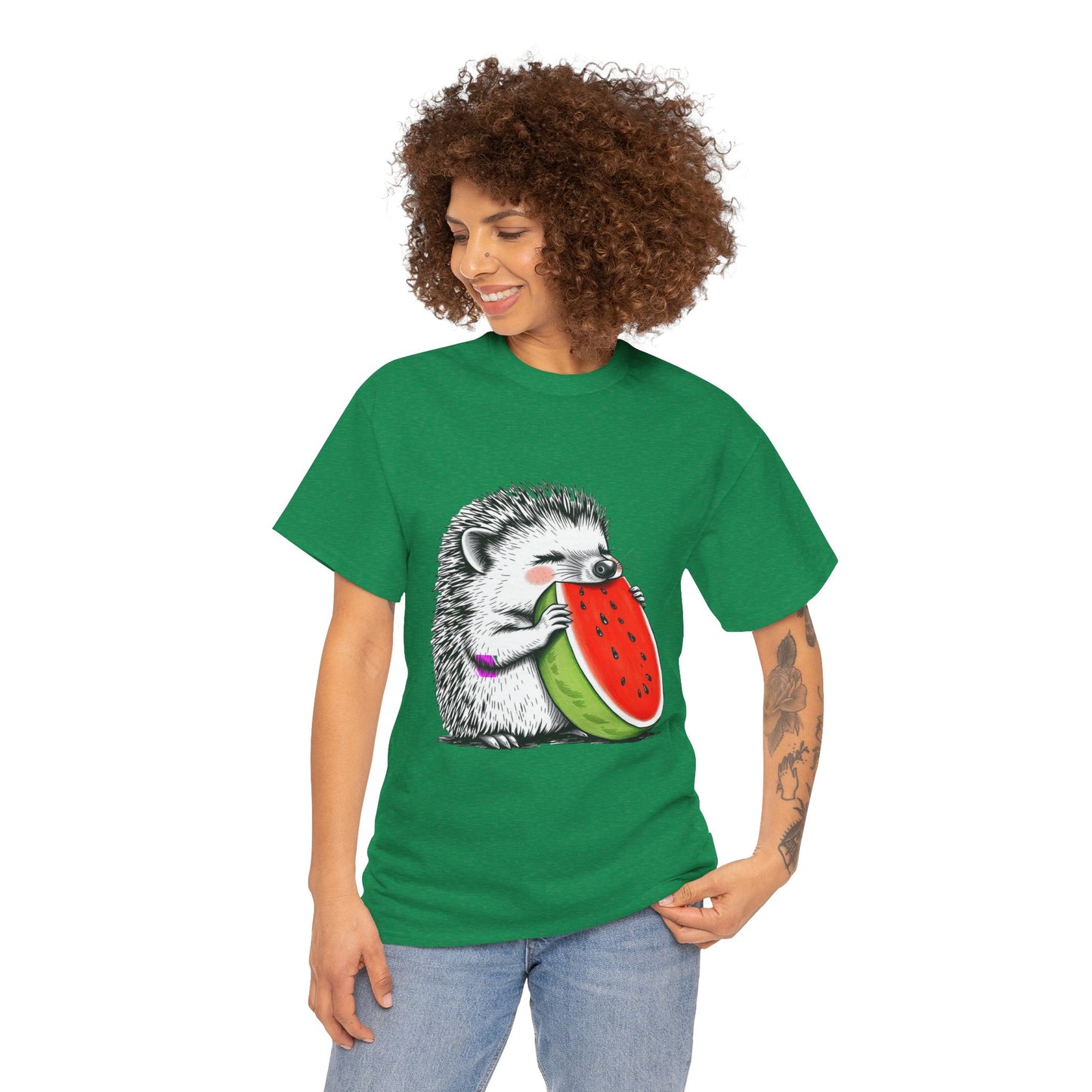 Colorful Hedgehog T-Shirt, Cute Animal Eating Watermelon Tee, Unisex Graphic Shirt, Summer Fashion Top, Casual Wear, Gift Idea