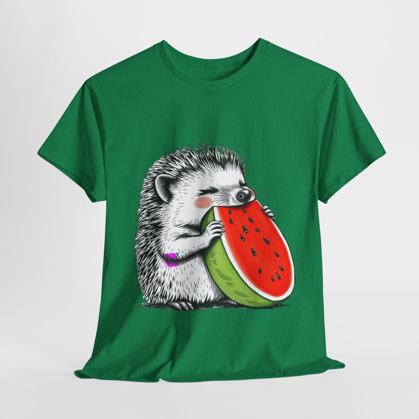 Colorful Hedgehog T-Shirt, Cute Animal Eating Watermelon Tee, Unisex Graphic Shirt, Summer Fashion Top, Casual Wear, Gift Idea
