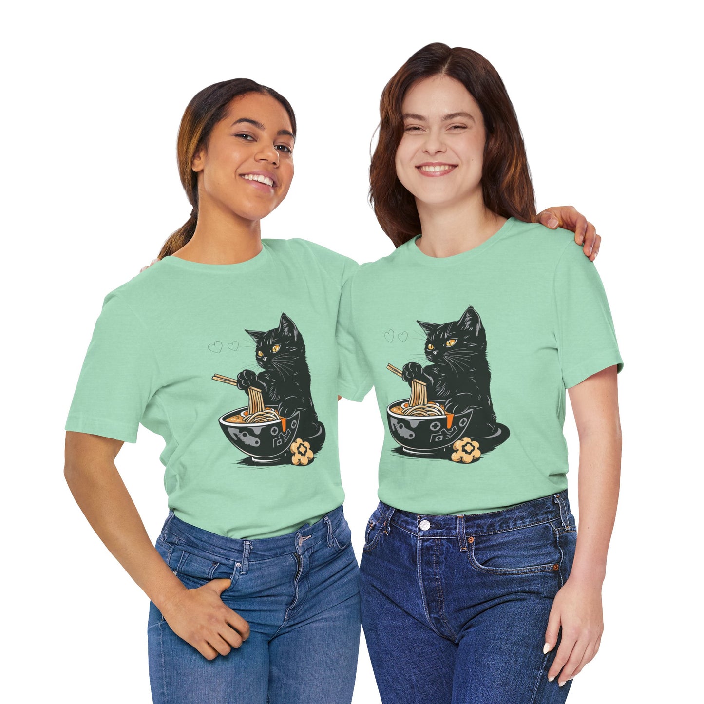 Noodle Cat Shirt, Ramen Cat T-Shirt, Foodie Lover Shirts, Black Cat Noodle T-Shirts, Retro Cat Tees, Cat Lover Sweatshirts, Black Cat Tee