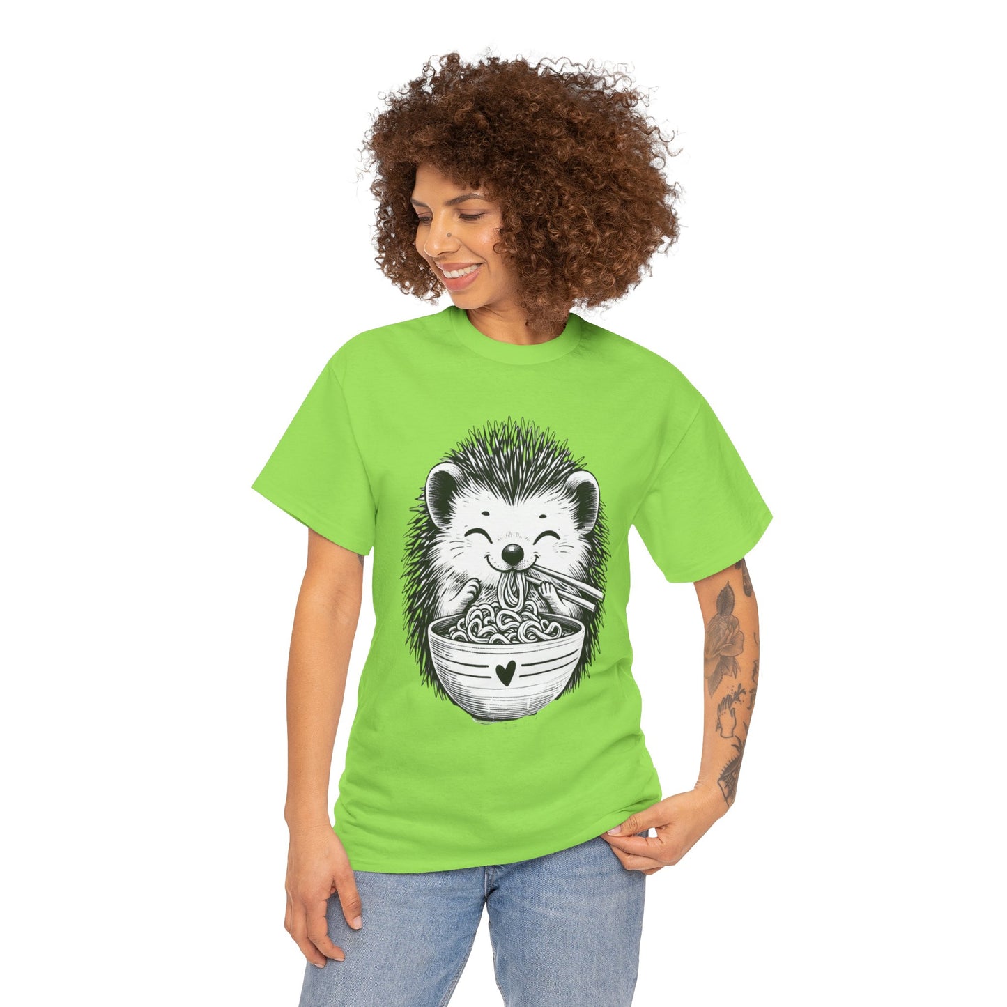 Noodle Hedgehog Shirt, Ramen HedgehogT-Shirt, Foodie Lover Shirts, Black Hedgehog Noodle T-Shirts, Retro HedgehogTees, Hedgehog Lover Sweatshirts, Black Hedgehog Tee Cute Hedgehog Noodle Unisex Heavy Cotton Tee - Perfect for Animal Lovers