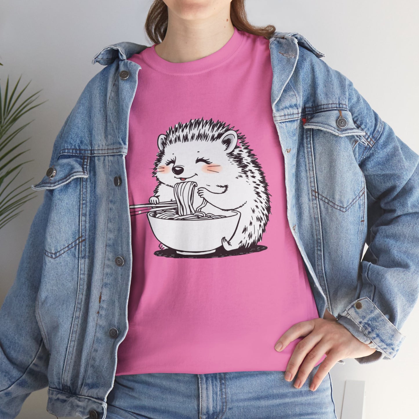 Noodle Hedgehog Shirt, Ramen HedgehogT-Shirt, Foodie Lover Shirts, Black Hedgehog Noodle T-Shirts, Retro HedgehogTees, Hedgehog Lover Sweatshirts, Black Hedgehog Tee Cute Hedgehog Eating Noodles Unisex Heavy Cotton Tee