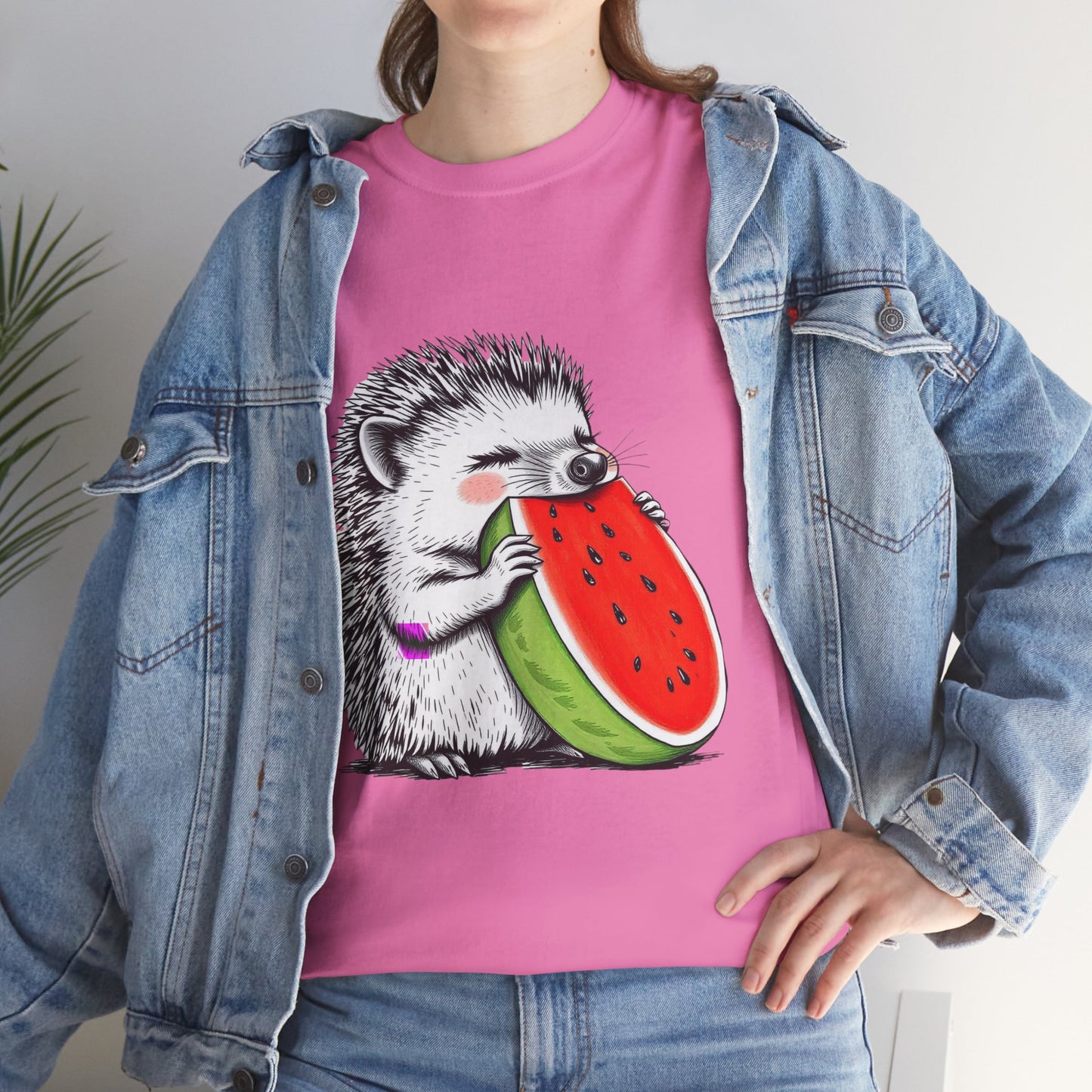 Colorful Hedgehog T-Shirt, Cute Animal Eating Watermelon Tee, Unisex Graphic Shirt, Summer Fashion Top, Casual Wear, Gift Idea