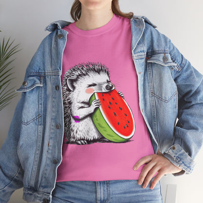 Colorful Hedgehog T-Shirt, Cute Animal Eating Watermelon Tee, Unisex Graphic Shirt, Summer Fashion Top, Casual Wear, Gift Idea
