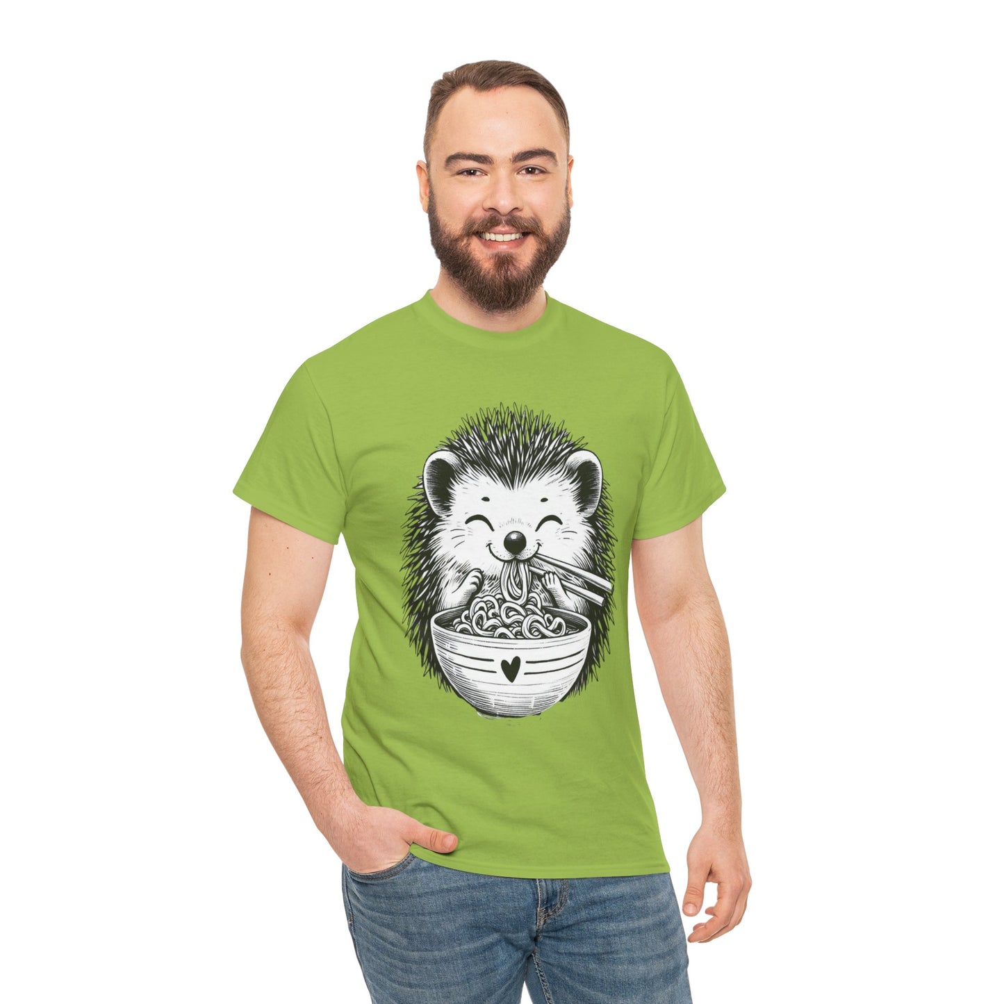 Noodle Hedgehog Shirt, Ramen HedgehogT-Shirt, Foodie Lover Shirts, Black Hedgehog Noodle T-Shirts, Retro HedgehogTees, Hedgehog Lover Sweatshirts, Black Hedgehog Tee Cute Hedgehog Noodle Unisex Heavy Cotton Tee - Perfect for Animal Lovers