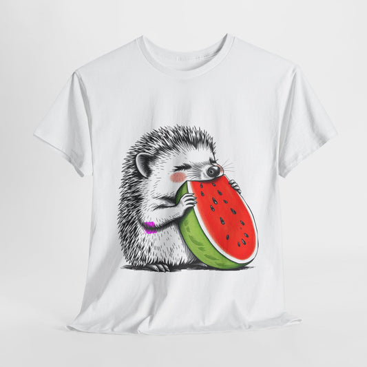 Colorful Hedgehog T-Shirt, Cute Animal Eating Watermelon Tee, Unisex Graphic Shirt, Summer Fashion Top, Casual Wear, Gift Idea