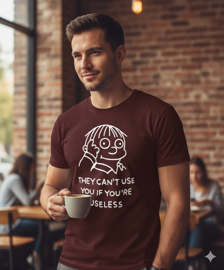 Funny Minimalist Quote Shirt – “They Can’t Use You If You’re Useless” Tattoo Style T-Shirt | Sarcastic White Line Art Tee