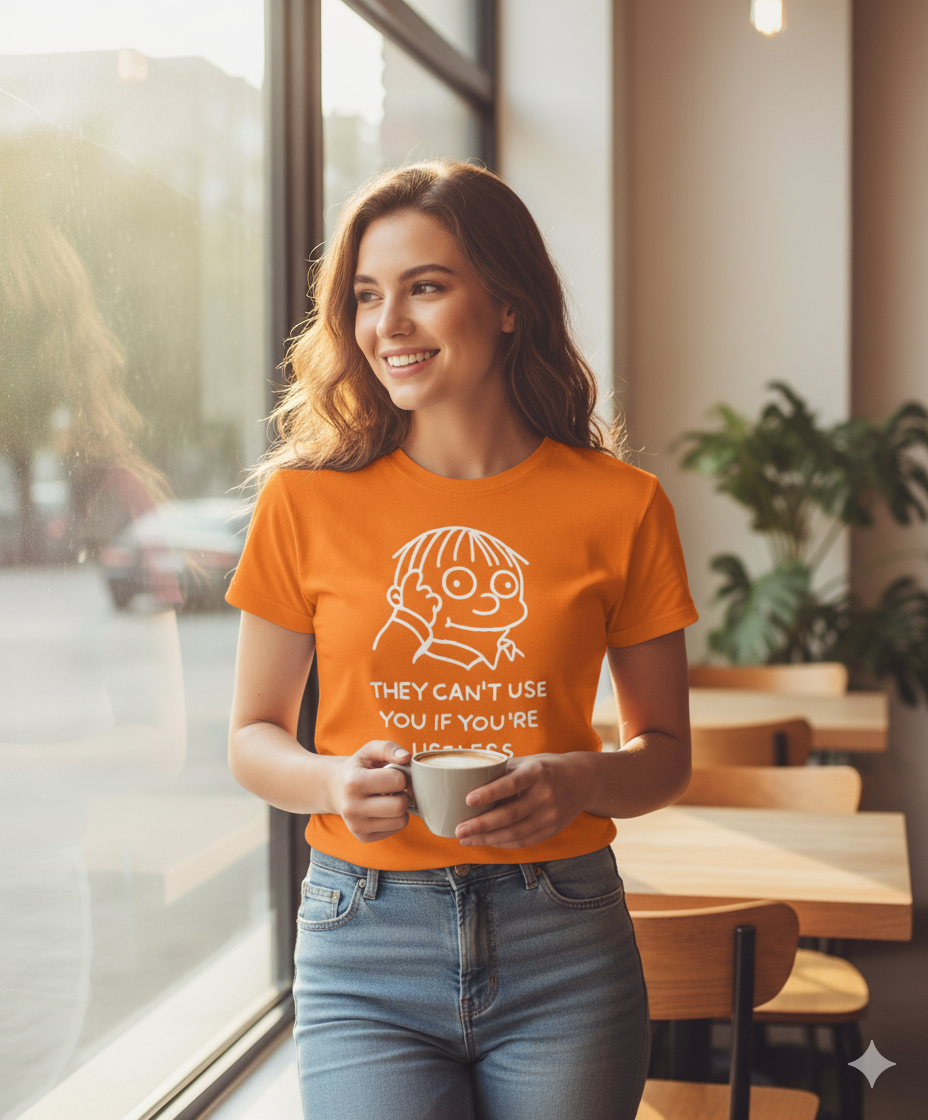 Funny Minimalist Quote Shirt – “They Can’t Use You If You’re Useless” Tattoo Style T-Shirt | Sarcastic White Line Art Tee