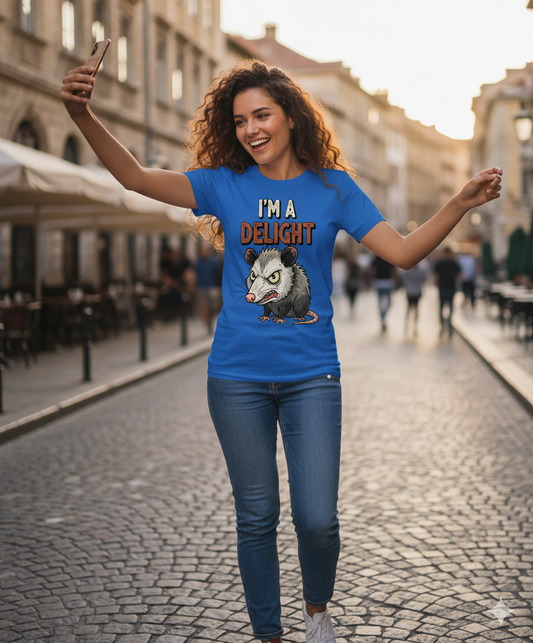 First Of All I’m A Delight Sarcastic Tee, Angry Possum Lover Shirt, Cute Sarcastic Animal Lovers Gift