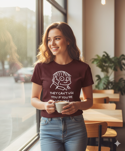 Funny Minimalist Quote Shirt – “They Can’t Use You If You’re Useless” Tattoo Style T-Shirt | Sarcastic White Line Art Tee