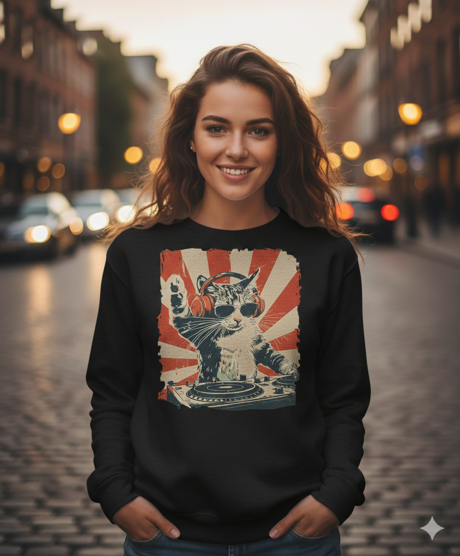 DJ Cat Kitty Sweatshirt — Warm, Soft Pullover for Cat Lovers