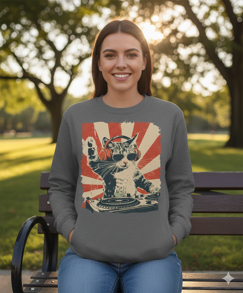 DJ Cat Kitty Sweatshirt — Warm, Soft Pullover for Cat Lovers